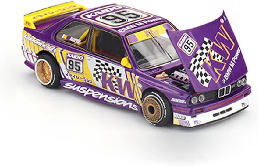 مدل ماشین دایکست ۱/۶۴ مینی GT M3 Kaido KW V1 شماره ۹۵ بنفش و زرد با طرح گرافیکی (طراحی شده توسط جون ایمای) Kaido House Special