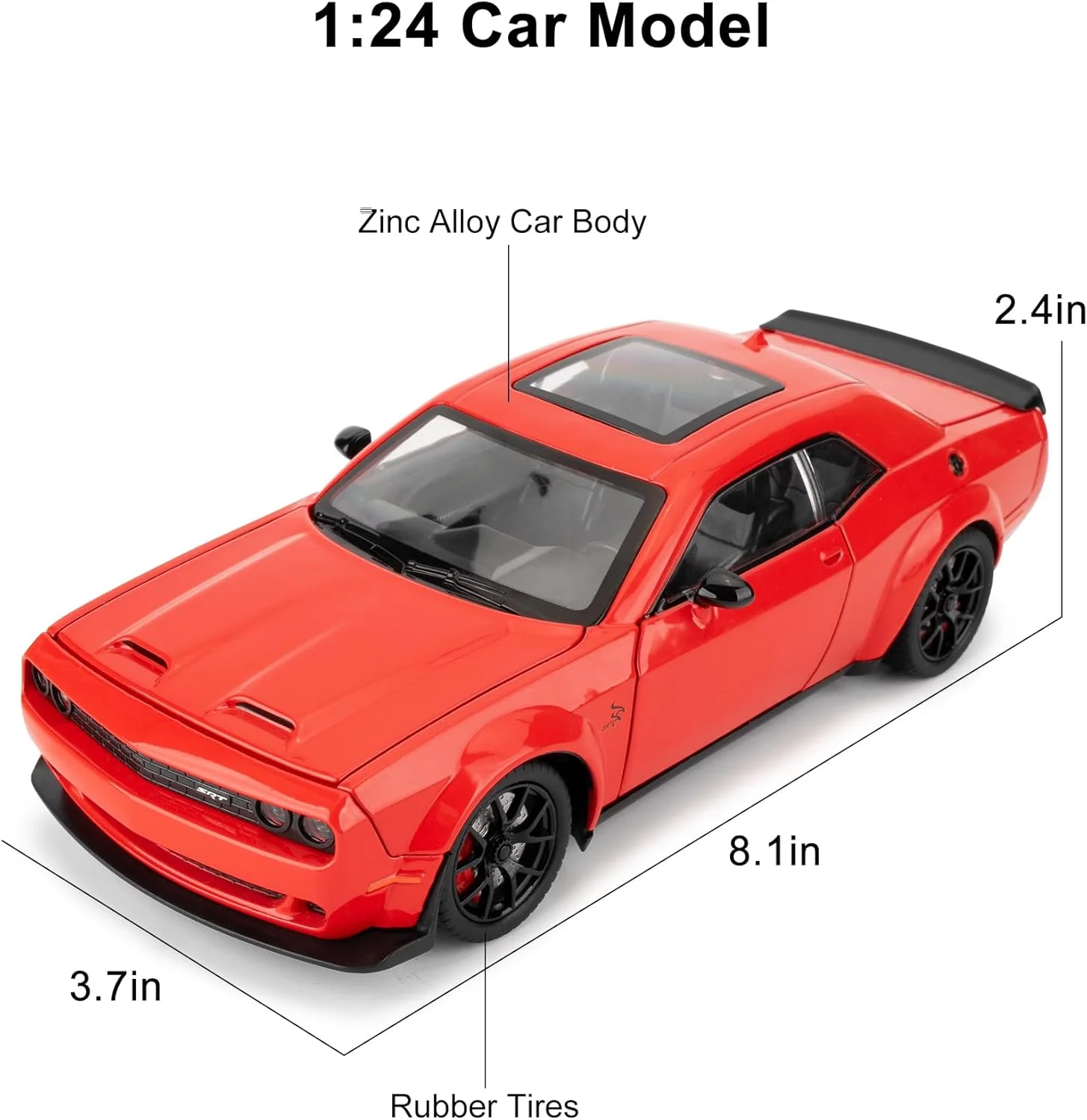 مدل ماشین اسباب بازی مقیاس 1:24، مناسب برای دوج چلنجر SRT هلکت، ماشین اسباب بازی دایکست با چراغ و صدا، هدیه تولد ماشین مدل عقب کشیدنی برای کودکان بالای 3 سال (قرمز)