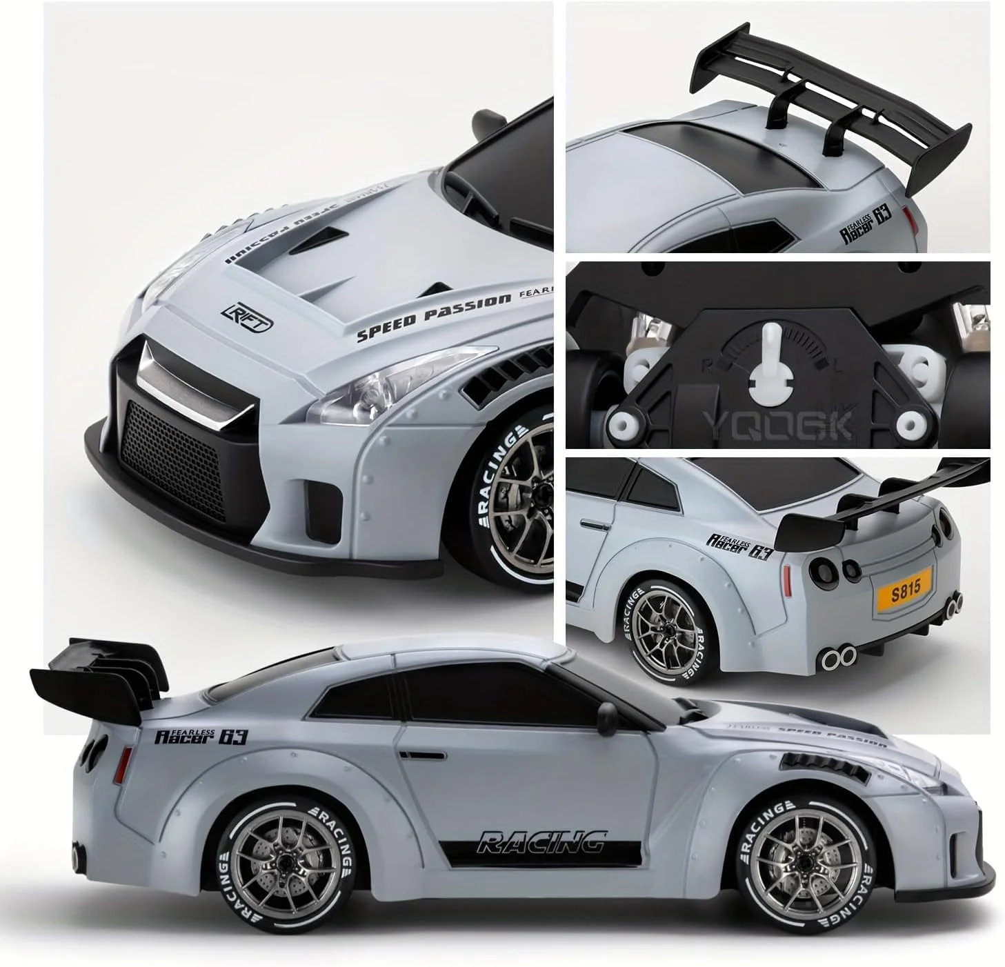 ماشین کنترلی دریفت نیسان GTR – مقیاس 1:24، سرعت بالا 20 کیلومتر در ساعت، 4WD، شارژ USB با چراغ های LED، اسباب بازی برای کودکان و بزرگسالان