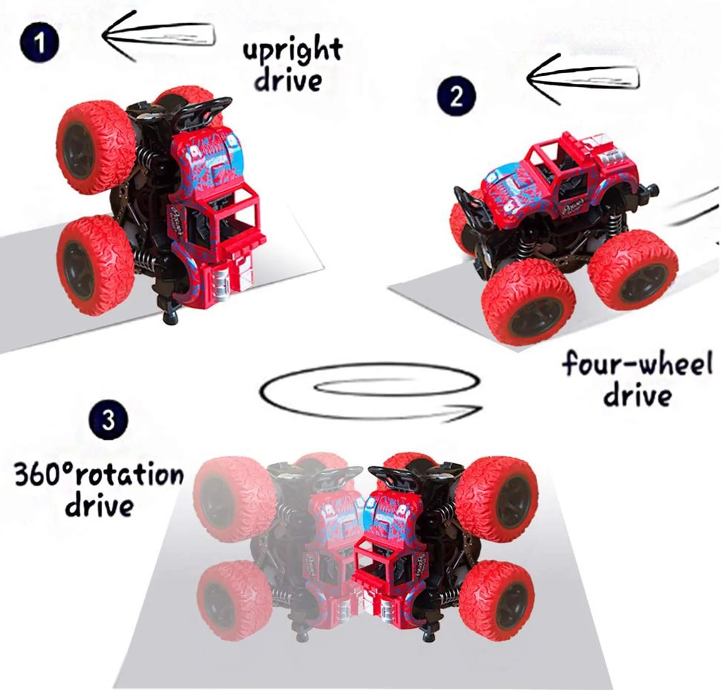 بسته 4 عددی اسباب بازی ماشین هیولا برای پسران و دختران، ماشین های اسباب بازی آموزشی حرکتی، ماشین های اسباب بازی فشاری و رفتنی اصطکاکی، هدیه کریسمس لوازم جشن تولد برای کودکان نوپا (4 رنگ)