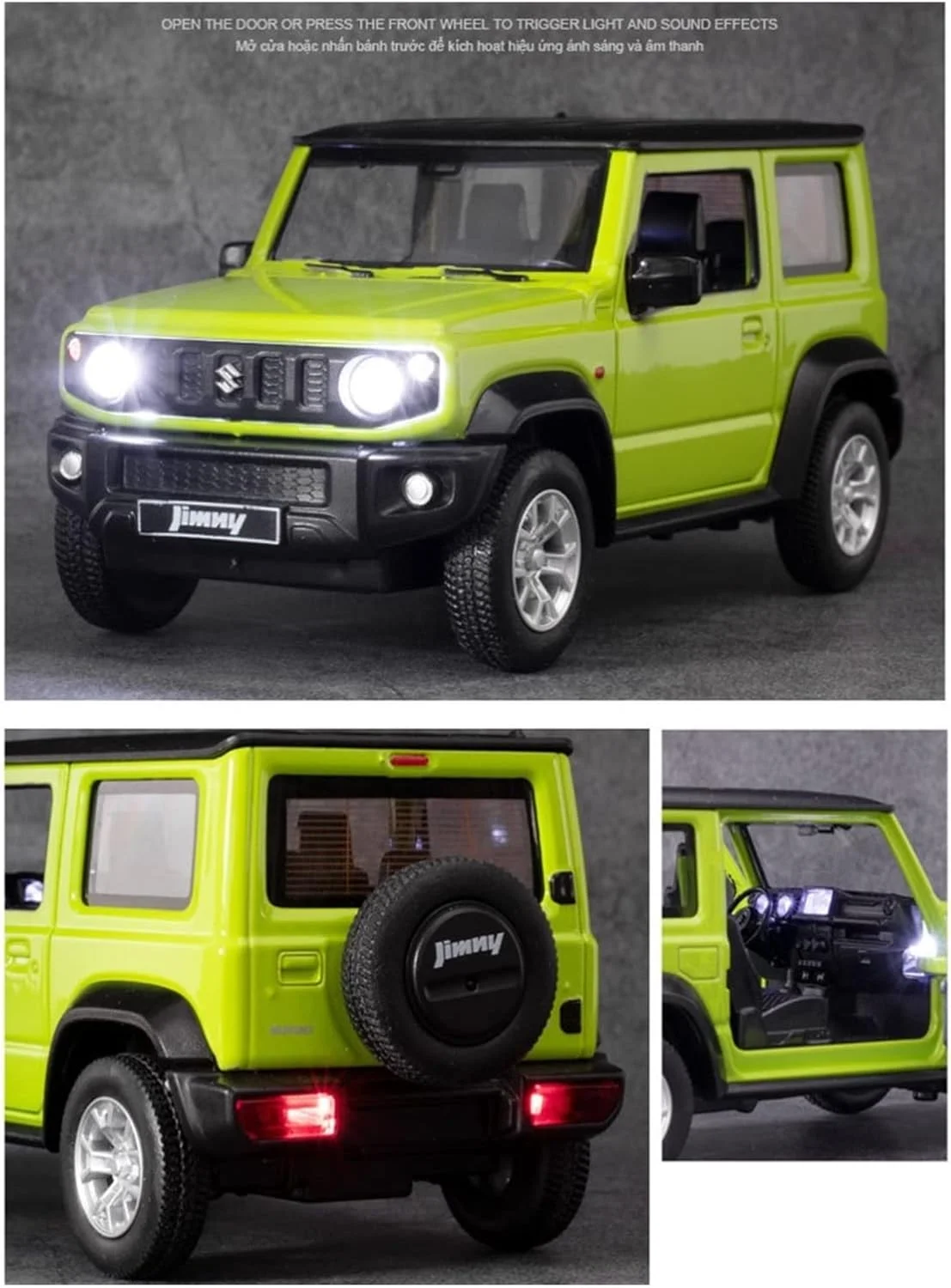 مدل ماشین اسباب بازی دایکاست آلیاژی سوزوکی جیمنی، مقیاس 1/26، دو درب بازشو، عقب کش، خودروی آفرود با چراغ و صدا، اسباب بازی برای کودکان (رنگ: سبز، بدون جعبه)