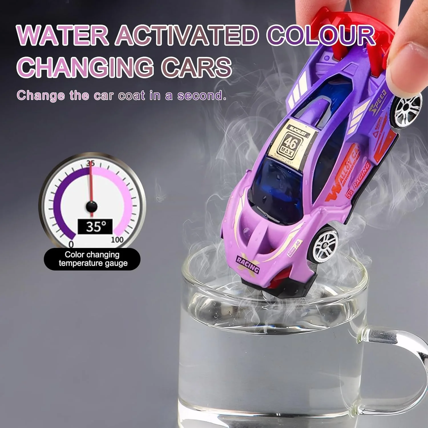 ست ماشین های مسابقه ای کوچک تغییر رنگ دهنده، 4 عددی، ماشین های آلیاژی تغییر رنگ دهنده فعال شده با آب، هدیه تولد برای پسران و دختران