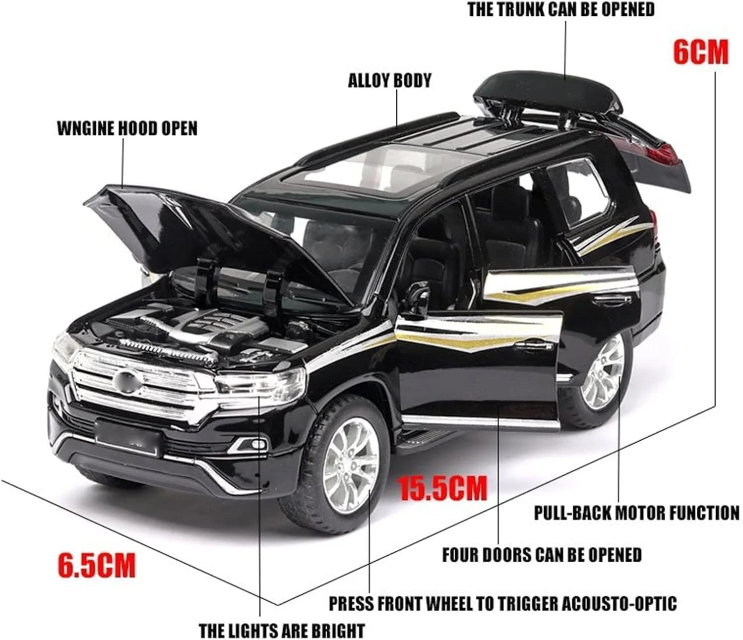 مدل ماشین اسباب بازی تویوتا لندکروزر دایکست LIMOS مقیاس 1:32 – ماشین آلیاژی عقب کش با صدا، نور، درهای بازشو و فضای داخلی واقعی – هدیه ماشین اسباب بازی شبیه سازی شده