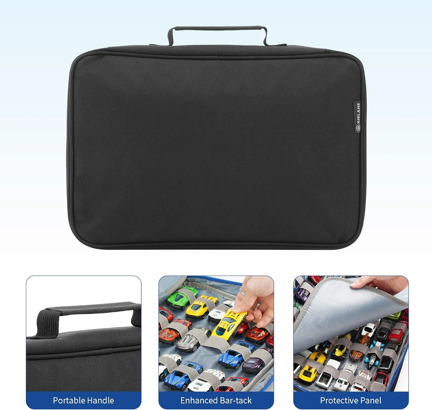کیف نگهداری 96 ماشین اسباب بازی KISLANE - سازمان دهنده برای اسباب بازی های کوچک، ماشین های مسابقه ای، عروسک های کوچک (فقط کیف) - مشکی