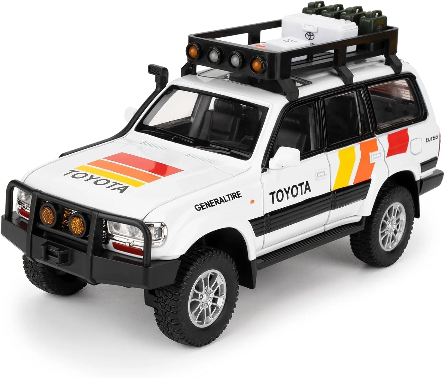 مدل ماشین لندکروزر LC80 مقیاس 1:24، ماشین کلکسیونی دایکست عقب کش با صدا و نور برای کودکان، پسران، دختران و بزرگسالان، هدیه سفید