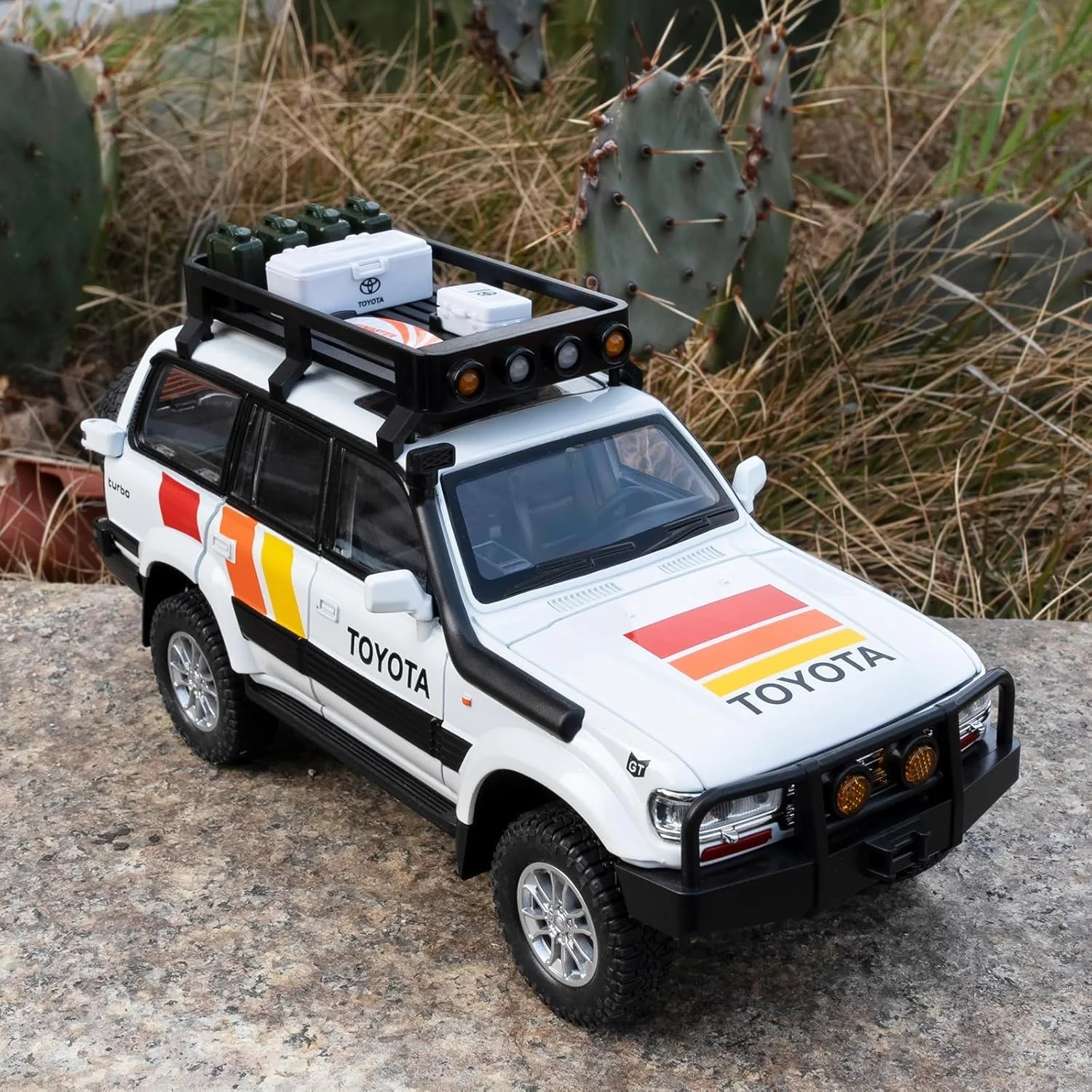مدل ماشین لندکروزر LC80 مقیاس 1:24، ماشین کلکسیونی دایکست عقب کش با صدا و نور برای کودکان، پسران، دختران و بزرگسالان، هدیه سفید