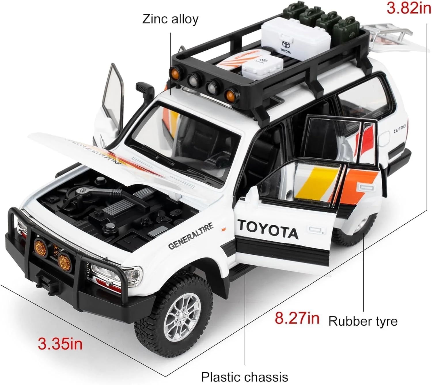 مدل ماشین لندکروزر LC80 مقیاس 1:24، ماشین کلکسیونی دایکست عقب کش با صدا و نور برای کودکان، پسران، دختران و بزرگسالان، هدیه سفید