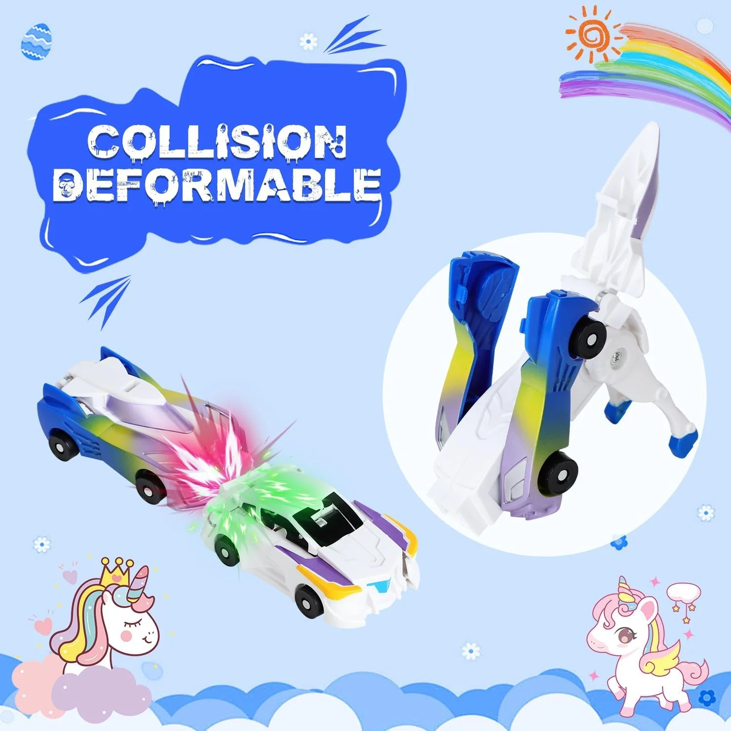 اسباب بازی ماشین رباتی KASTWAVE، تغییر شکل با یک دکمه به ربات، اسباب بازی ماشین مهندسی تغییر شکل مغناطیسی، اسباب بازی ماشین تک شاخ تغییر شکل دهنده نهایی، مناسب برای تولد پسران و دختران، آبی