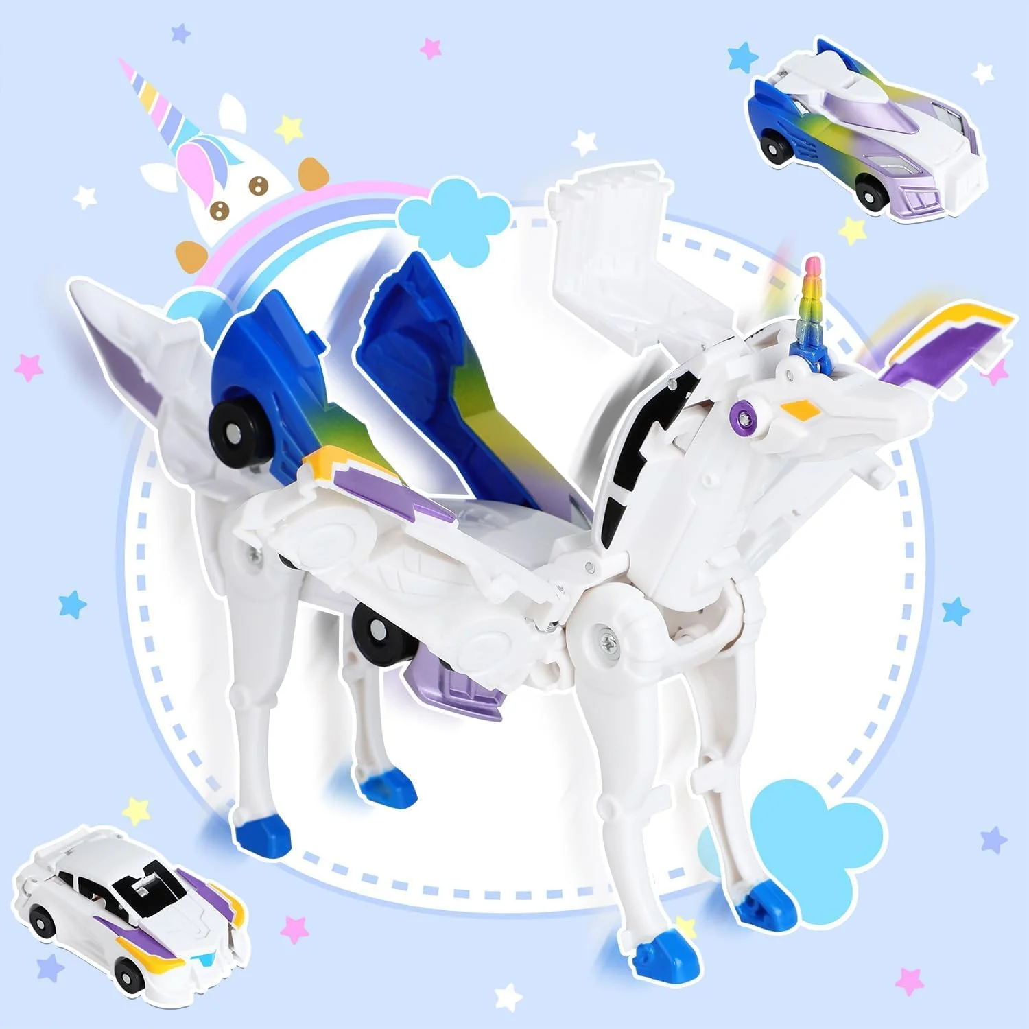 اسباب بازی ماشین رباتی KASTWAVE، تغییر شکل با یک دکمه به ربات، اسباب بازی ماشین مهندسی تغییر شکل مغناطیسی، اسباب بازی ماشین تک شاخ تغییر شکل دهنده نهایی، مناسب برای تولد پسران و دختران، آبی