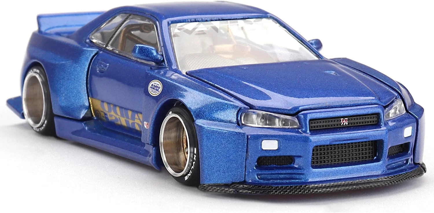مدل نیسان اسکای لاین GT-R (R34) Kaido Works Shinjuku V2 توسط Mini GT به رنگ آبی 158