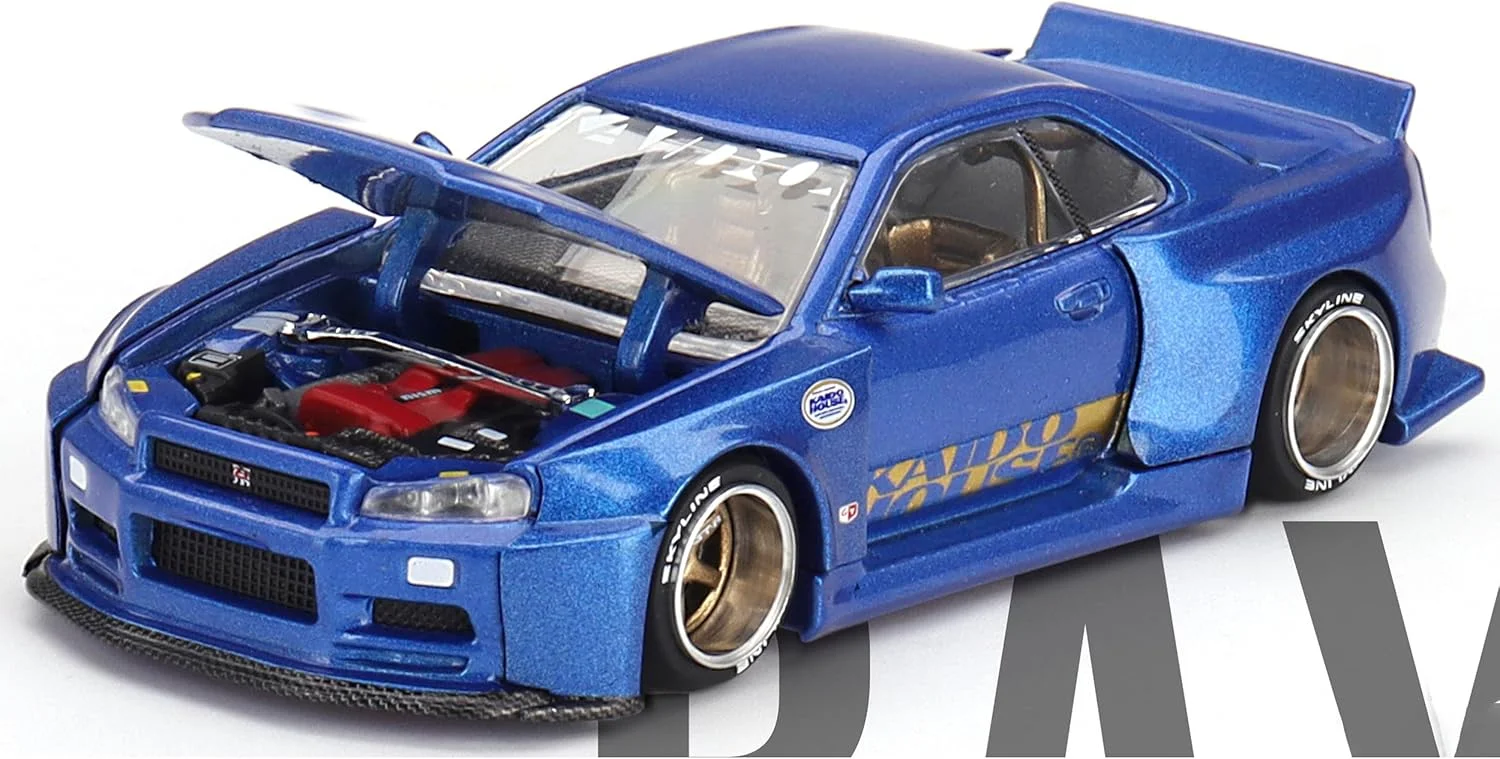 مدل نیسان اسکای لاین GT-R (R34) Kaido Works Shinjuku V2 توسط Mini GT به رنگ آبی 158