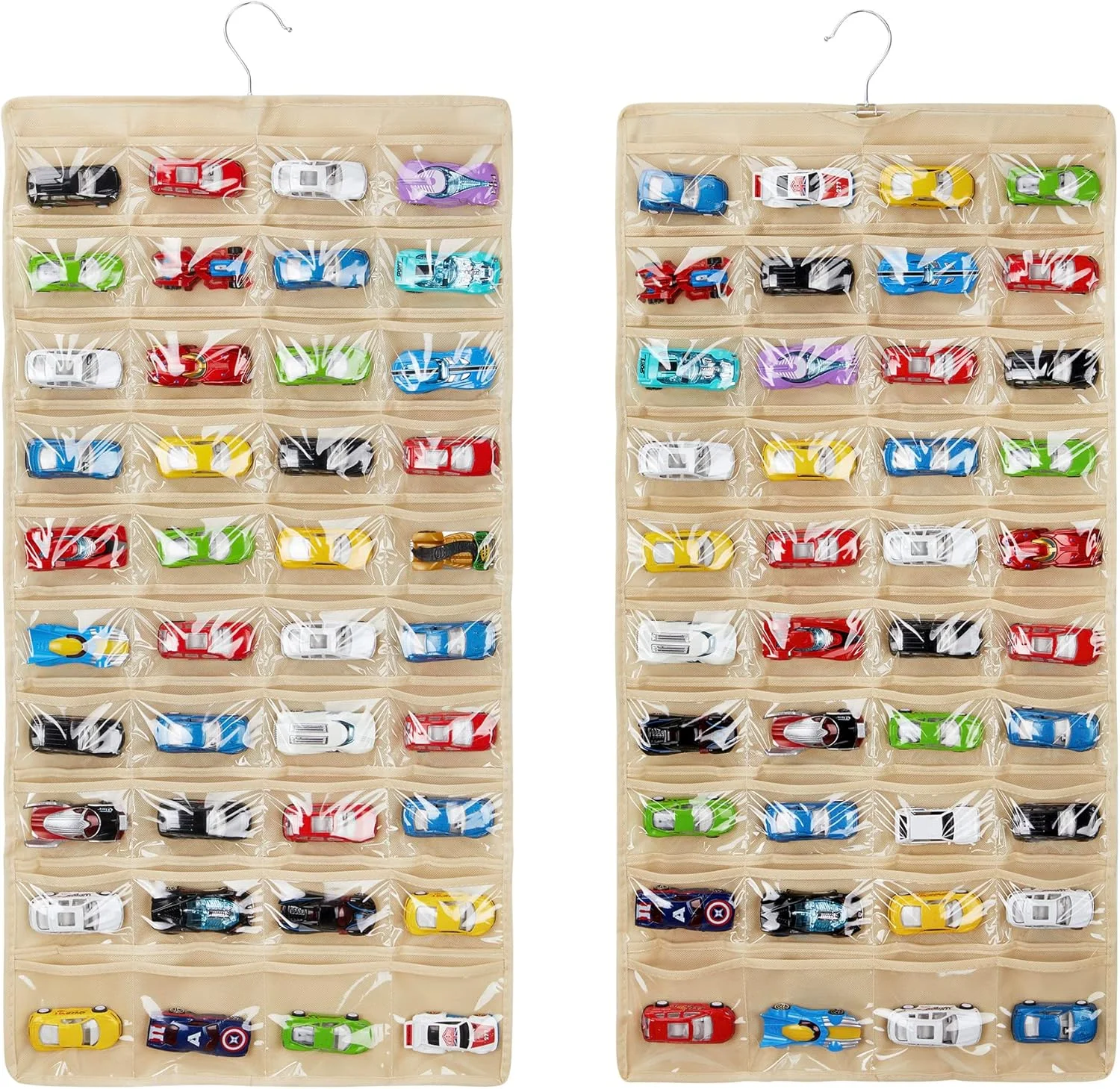 کیف نگهداری سازگار با ۸۰ ماشین Hot Wheels Matchbox، کیف نمایش آویز دو طرفه برای Hot Wheels مناسب برای ۸۰ ماشین اسباب بازی (۸۰ اسلات - بژ)