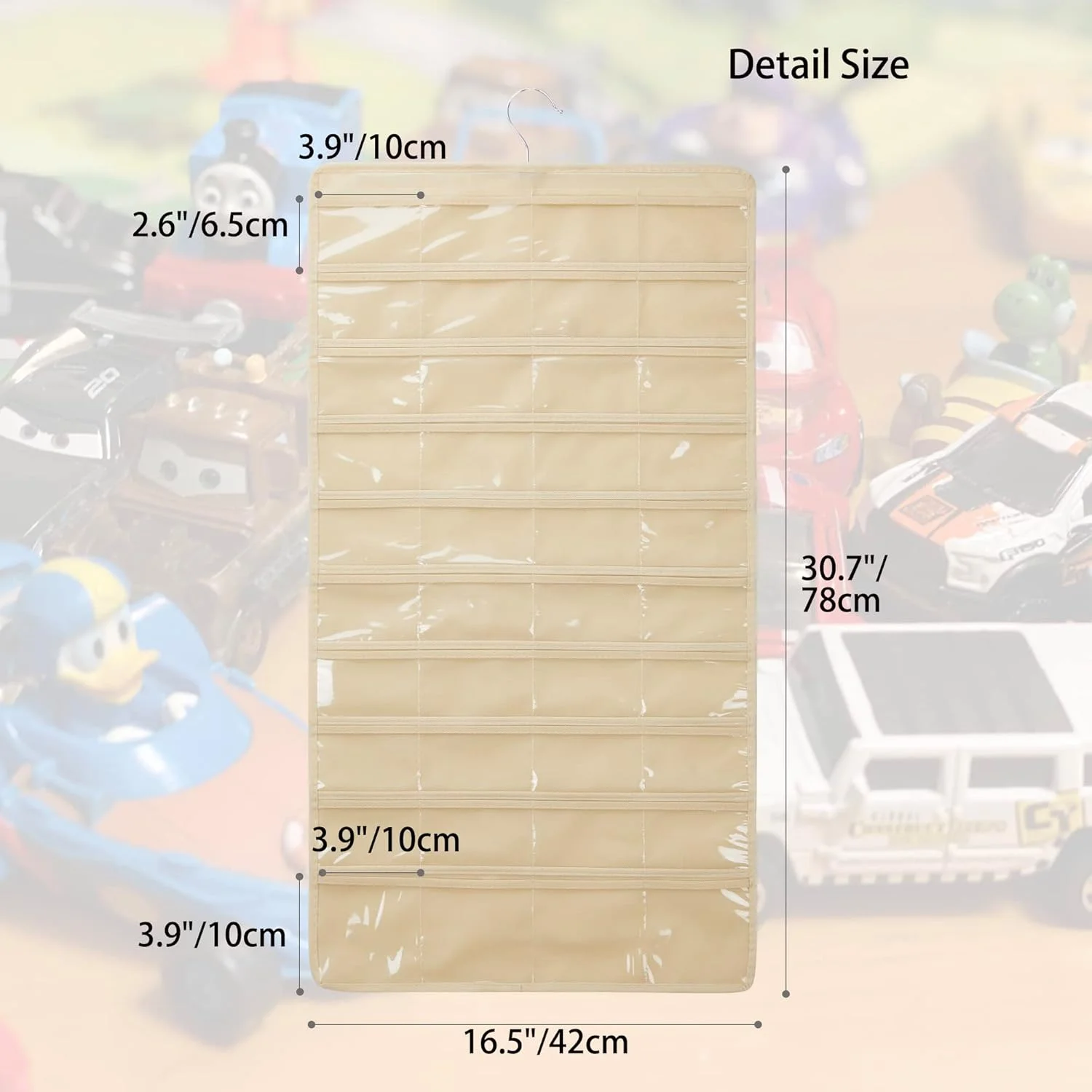 کیف نگهداری سازگار با ۸۰ ماشین Hot Wheels Matchbox، کیف نمایش آویز دو طرفه برای Hot Wheels مناسب برای ۸۰ ماشین اسباب بازی (۸۰ اسلات - بژ)