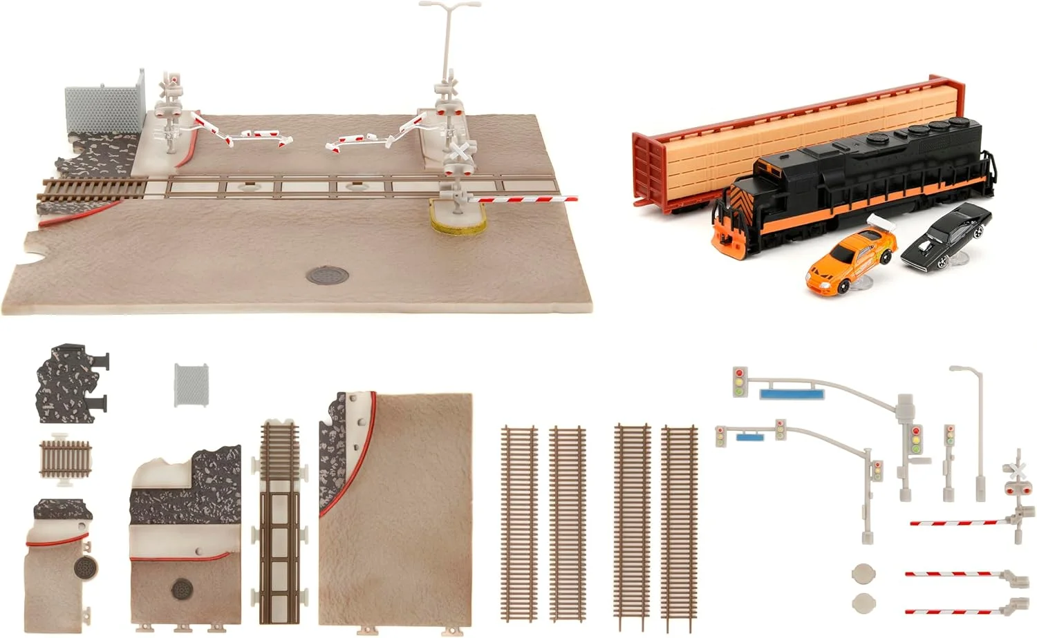 جیادا مسابقات نهایی سریع و خشن، صحنه قطار نانو و 2 ماشین دایکست 1.65 اینچی، اسباب بازی برای کودکان و بزرگسالان