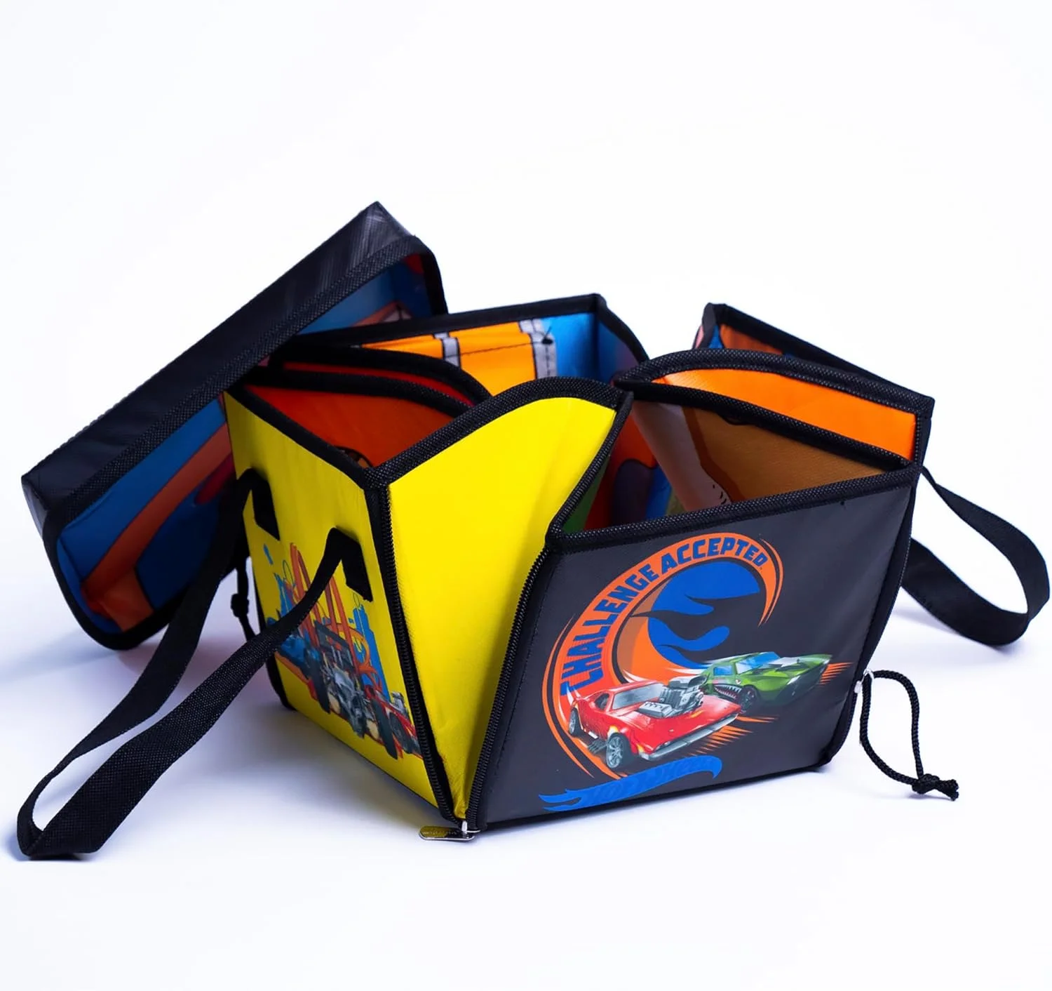 کیف اسباب بازی Hot Wheels Tara Toy مدل ZipBin Ramp It Up - باز کنید تا به یک پیست مسابقه 53x53 سانتی‌متری و رمپ ماشین تبدیل شود، مناسب برای نگهداری و بازی، جعبه ماشین اسباب بازی، مناسب برای کودکان 3 سال به بالا