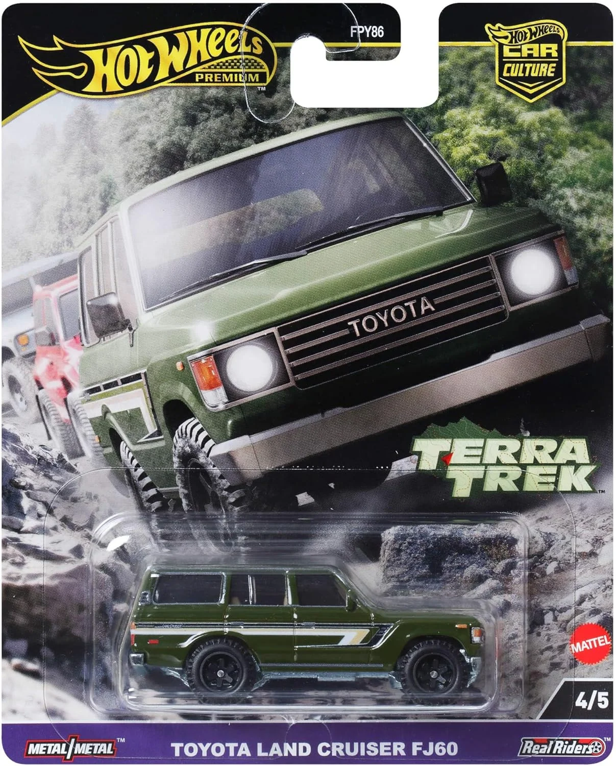 ماشین کلکسیونی هات ویلز، تویوتا لندکروزر FJ60، مقیاس 1:64، ماشین Terra Trek با لاستیک های Real Riders