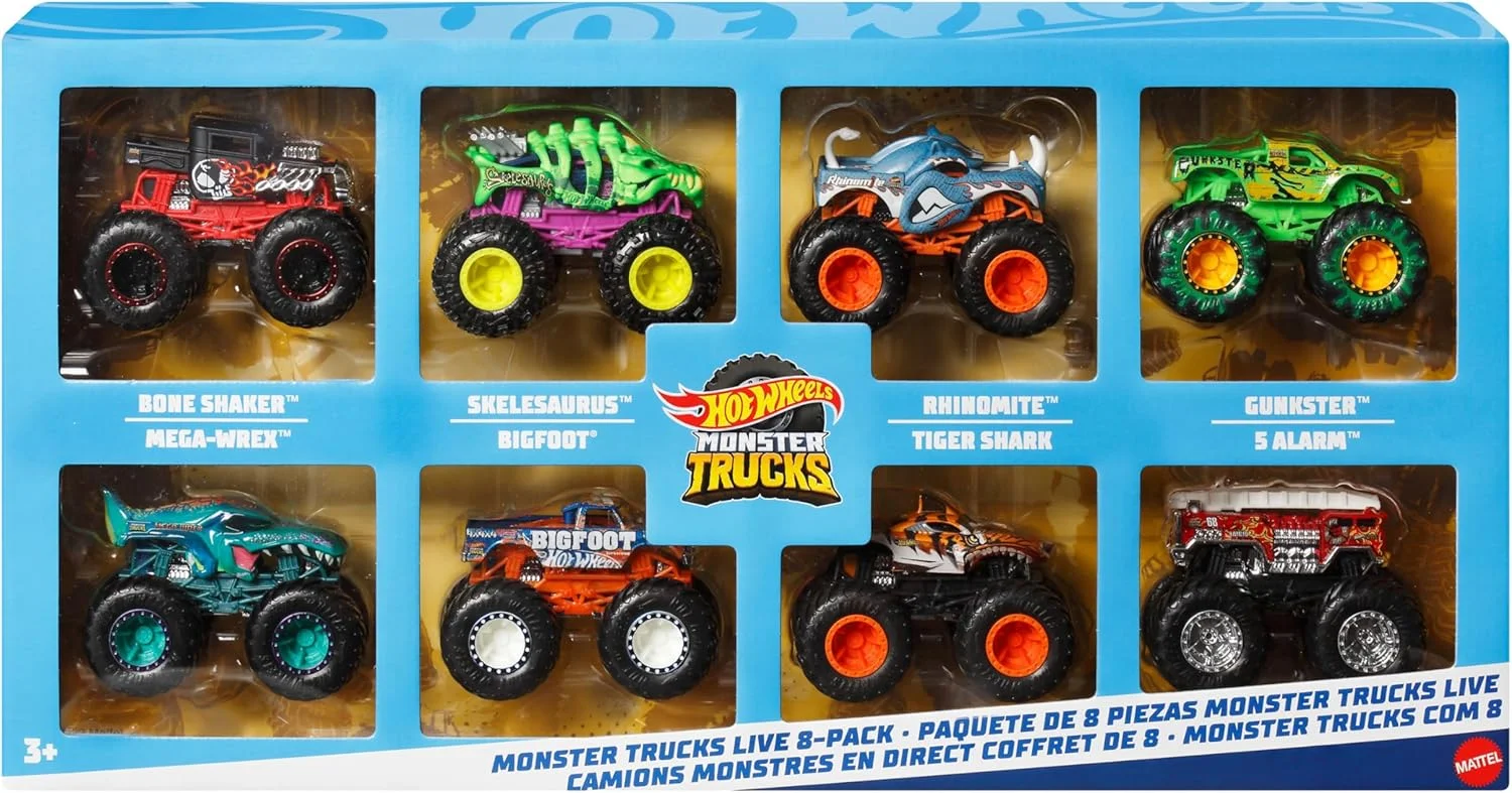 مجموعه 8 عددی ماشین های فلزی Hot Wheels Monster Trucks Live با مقیاس 1:64، شامل شخصیت های محبوب و قهرمانان نمایش زنده و سری یوتیوب، JCW76