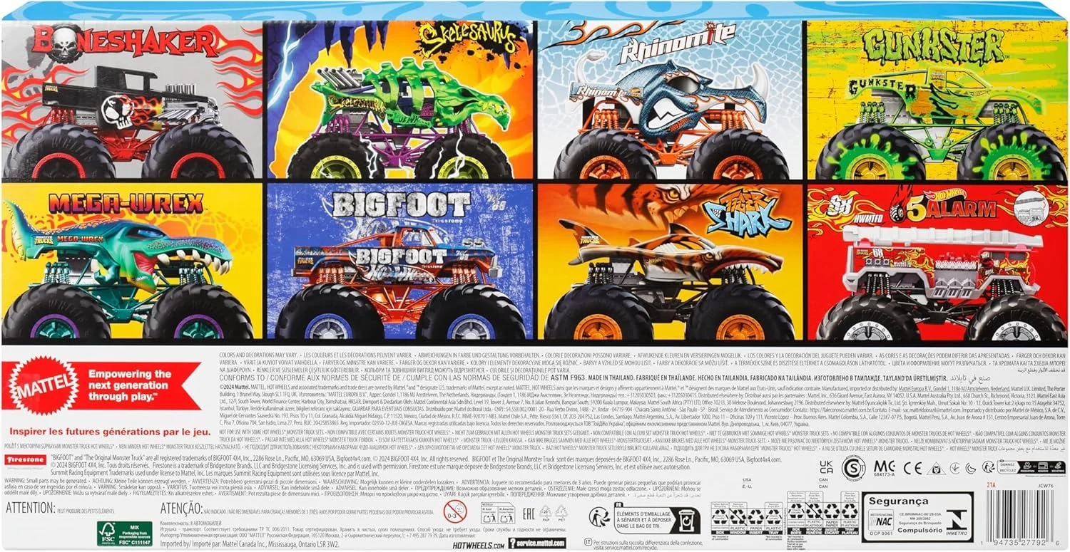 مجموعه 8 عددی ماشین های فلزی Hot Wheels Monster Trucks Live با مقیاس 1:64، شامل شخصیت های محبوب و قهرمانان نمایش زنده و سری یوتیوب، JCW76