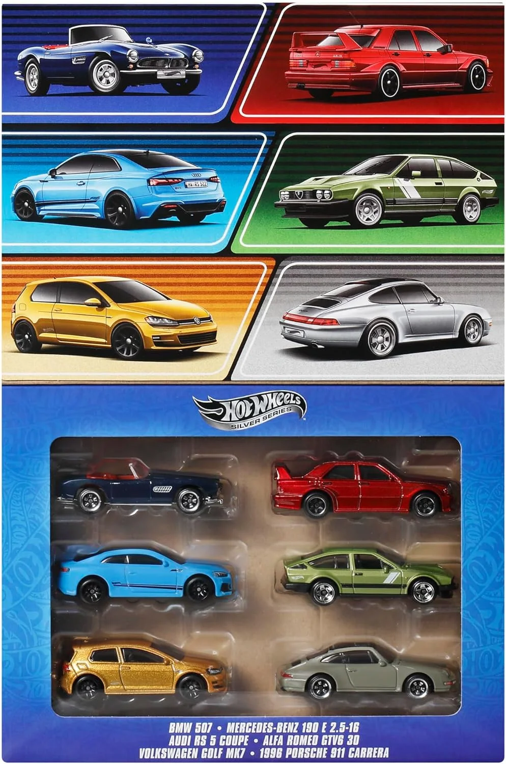 ماشین های اسباب بازی دایکست هات ویلز، مقیاس 1:64، مجموعه 6 تایی وسایل نقلیه اروپایی با تزئینات برجسته (طرح ها ممکن است متفاوت باشند)