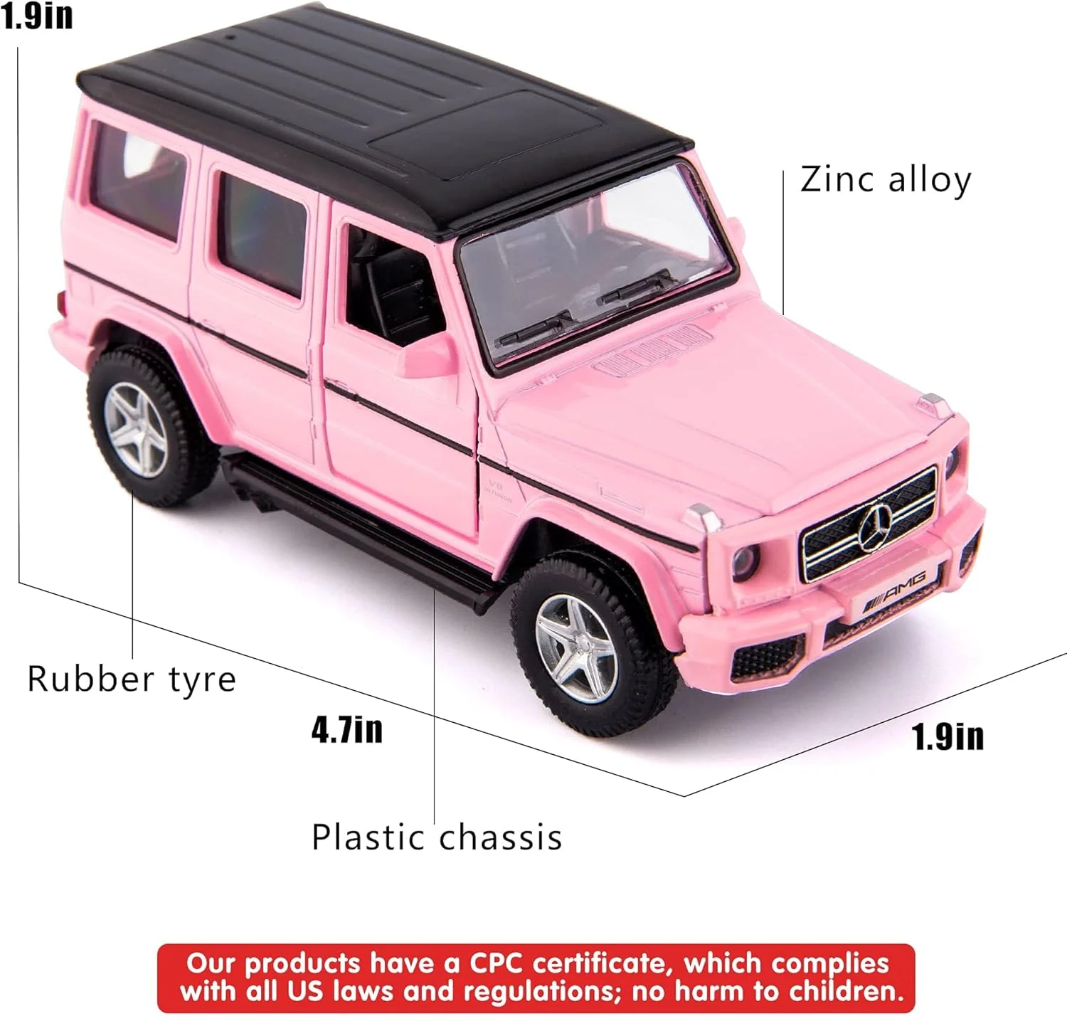 مدل ماشین G63 دایکست مقیاس 1/36، ماشین اسباب بازی G واگن آلیاژ روی برای کودکان، ماشین اسباب بازی عقب کشیدنی برای کودکان نوپا، هدیه برای پسران و دختران (صورتی)