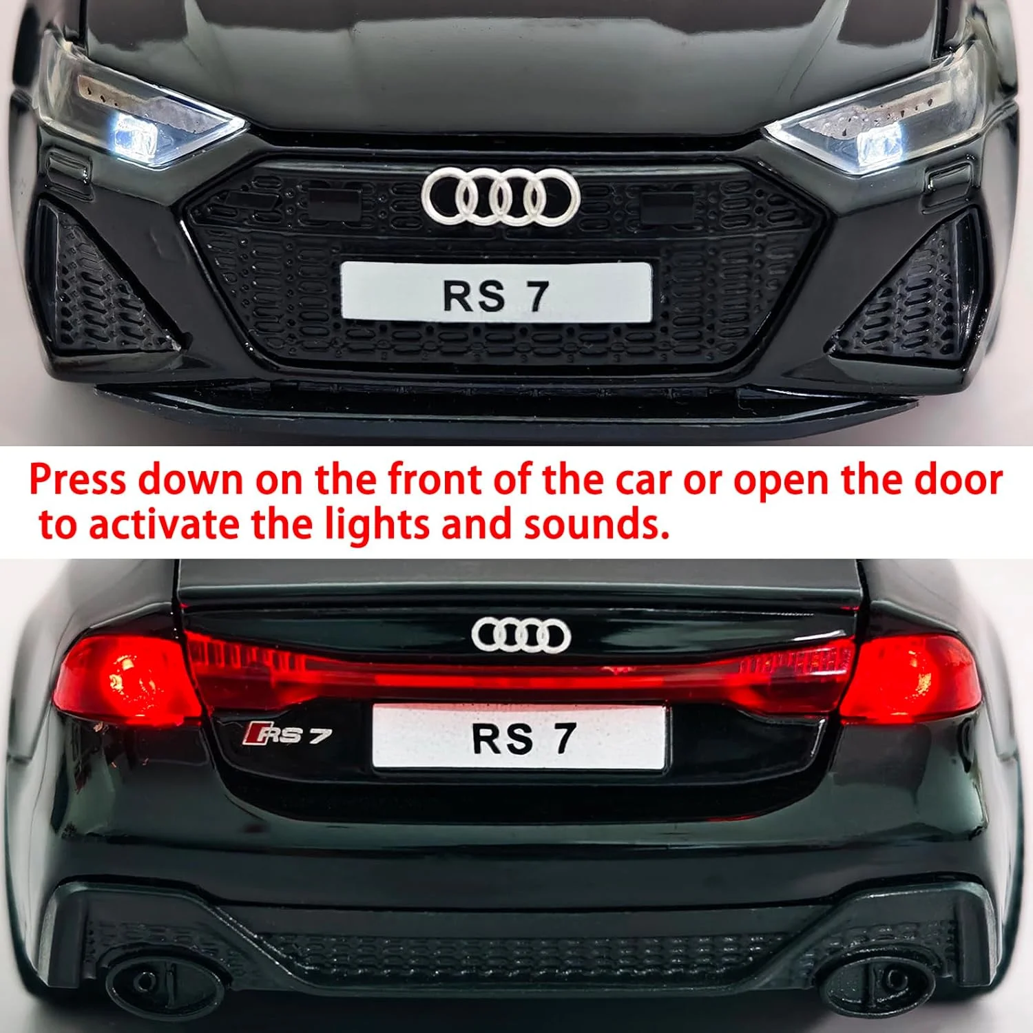 ماشین اسباب بازی مدل آئودی RS7 Sportback، مقیاس 1/32، فلزی، عقب کش، دارای چراغ و صدا، کلکسیونی، مناسب پسران (مشکی)