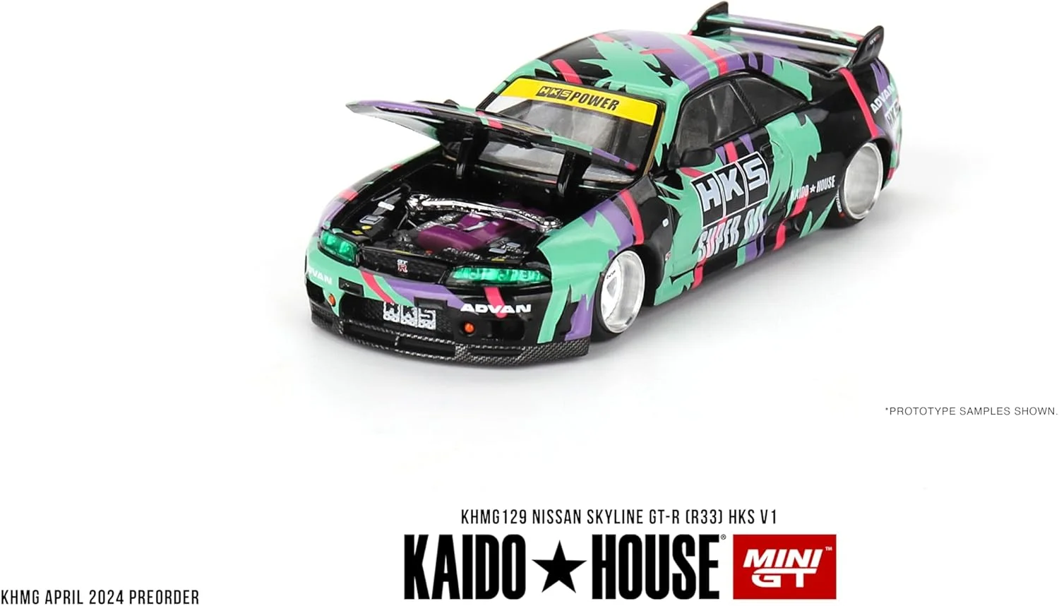 مدل ماشین دایکست Nissan Skyline GT-R (R33) HKS V1 نسخه محدود Kaido House KHMG129 در مقیاس 1:64