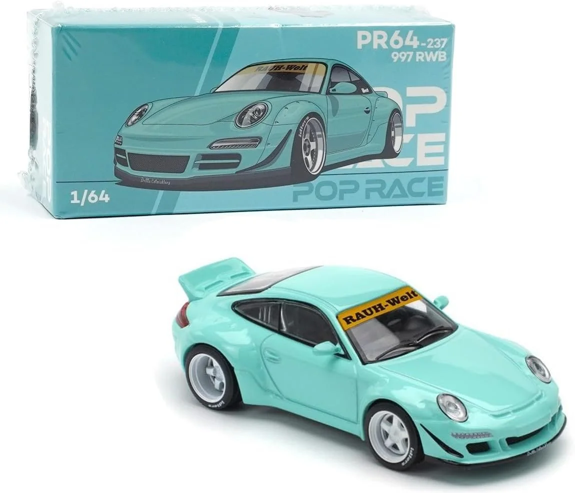 مدل کلکسیونی دایکست ماشین پورشه 997 RWB آبی تیفانی نسخه محدود، مقیاس 1:64، تولید Pop Race کد PR640237
