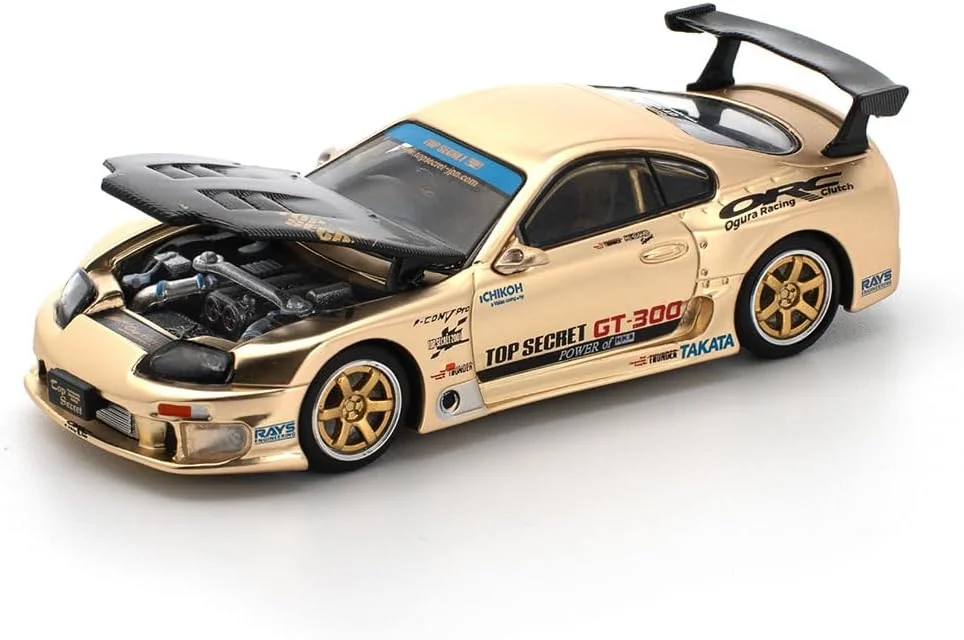 مدل ماشین دایکست 1:64 سازگار با تویوتا سوپرا GT300 تاپ سکرت کروم طلایی نسخه محدود از Pop Race PR640277