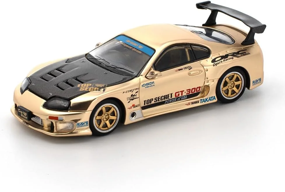 مدل ماشین دایکست 1:64 سازگار با تویوتا سوپرا GT300 تاپ سکرت کروم طلایی نسخه محدود از Pop Race PR640277