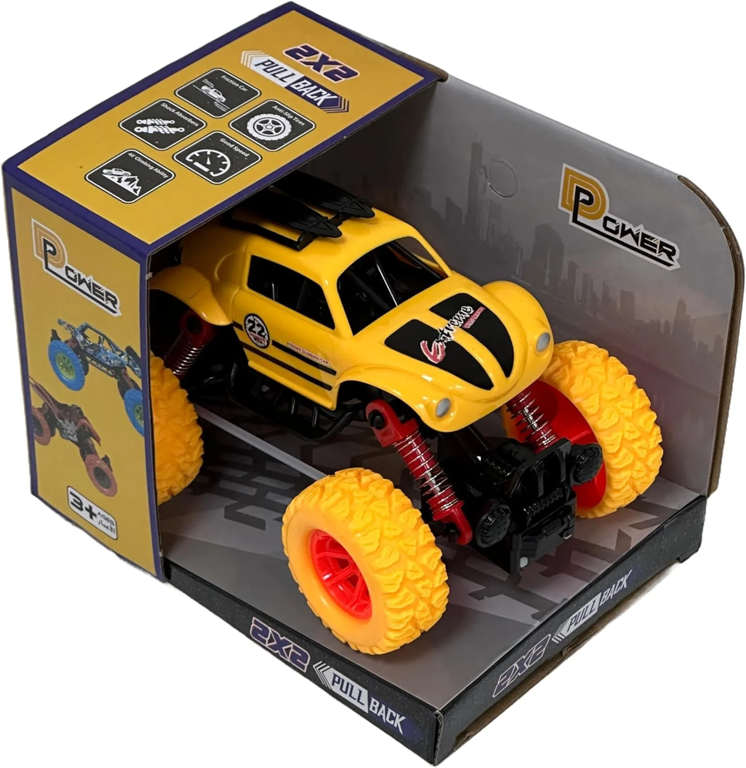ماشین مسابقه ای عقب کشیدنی D-Power، زرد | بدون نیاز به باتری، سرگرم کننده برای همه سنین | 3+
