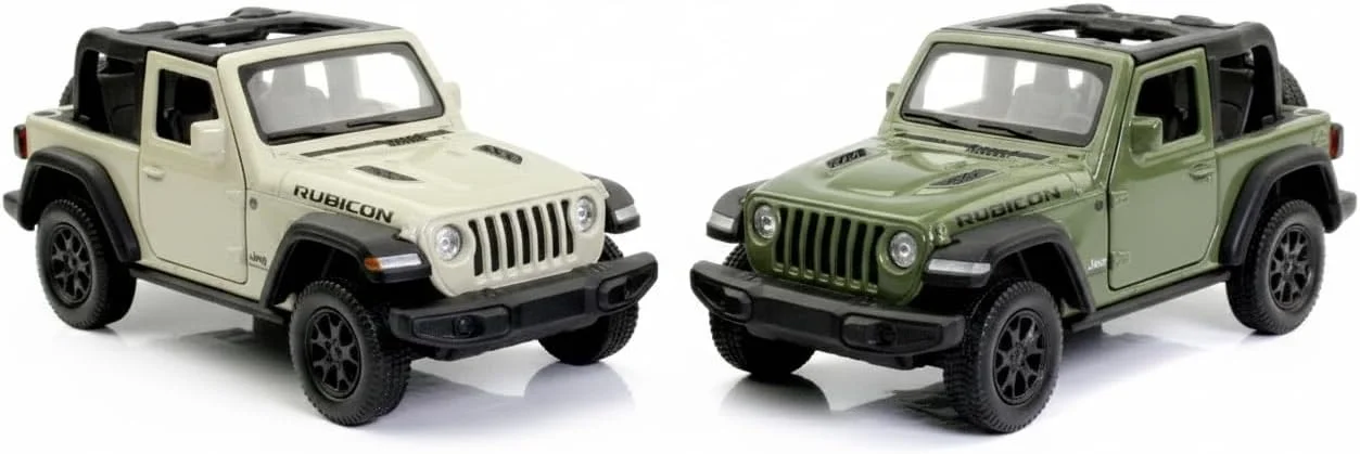 مدل ماشین جیپ رانگلر روبیکان ۲۰۲۱ دای‌کست دی-پاور – مقیاس ۱:۳۶، رنگ‌های مختلف سبز/سفید، ۱ عدد، عقب‌کش، اسباب‌بازی کلکسیونی شاسی‌بلند