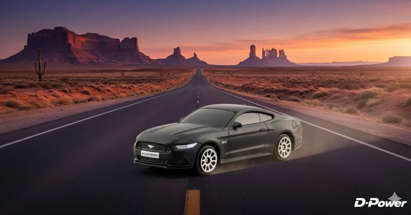 مدل کلکسیونی فورد موستانگ ۲۰۱۵ دای‌کست D-Power مقیاس ۱:۶۴ (مشکی مات) | بدنه فلزی، چرخ‌های روان