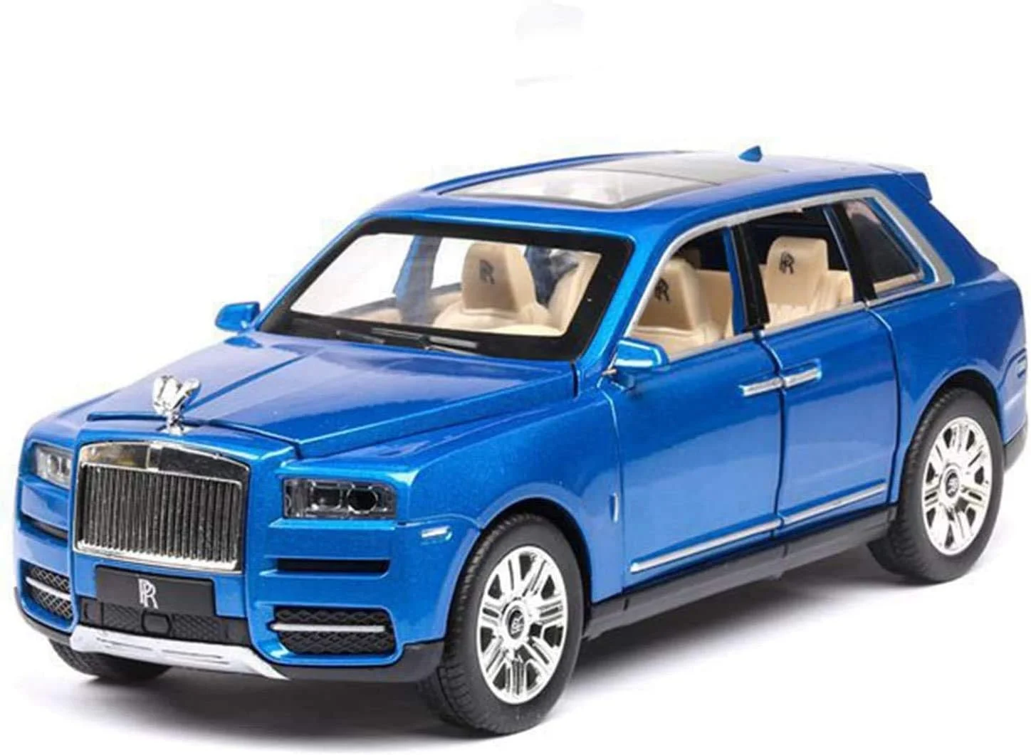 مدل ماشین کلاسیک COOLBABY مدل رولز رویس کولینان آلیاژی مقیاس 1:24 با قابلیت باز شدن 6 درب، صدا و نور، عقب کشیدنی، اسباب بازی برای کودکان، بزرگسالان، جعبه هدیه تزئینی (رنگ: آبی)