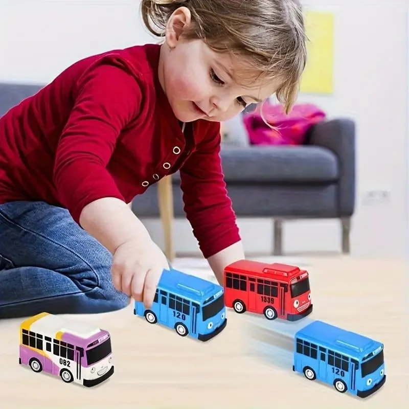 مجموعه 5 عددی اسباب بازی اتوبوس های Tayo برای کودکان، مقیاس 1:64، اتوبوس های متصل شونده با قلاب، مجموعه 5 تایی اتوبوس کوچک Tayo، هدیه ماشین های عقب کشیدنی برای پسران و دختران