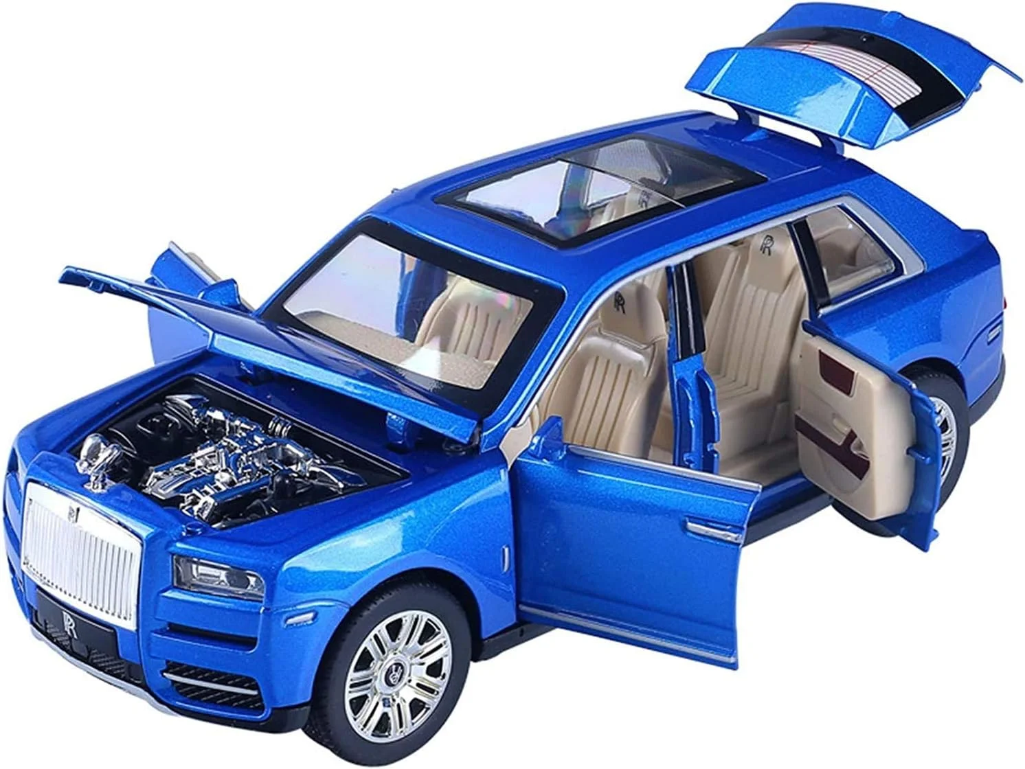 مدل ماشین کلاسیک COOLBABY مدل رولز رویس کولینان آلیاژی مقیاس 1:24 با قابلیت باز شدن 6 درب، صدا و نور، عقب کشیدنی، اسباب بازی برای کودکان، بزرگسالان، جعبه هدیه تزئینی (رنگ: آبی)