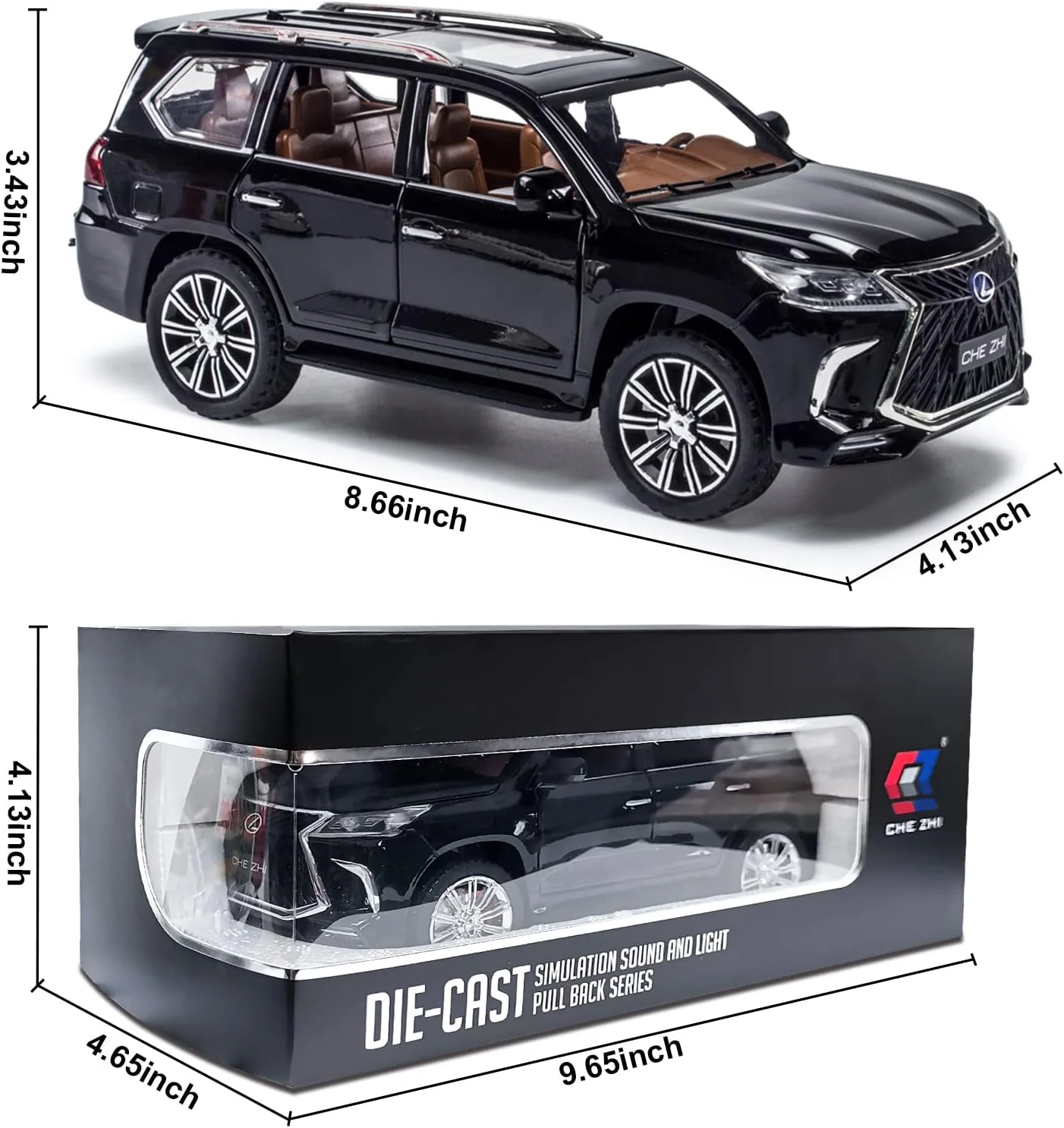 مدل ماشین دایکست مقیاس 1/24 - ماشین اسباب بازی آلیاژ روی با قابلیت عقب کشیدن همراه با صدا و نور، ماشین کلکسیونی برای بزرگسالان، پسران و دختران (مشکی)