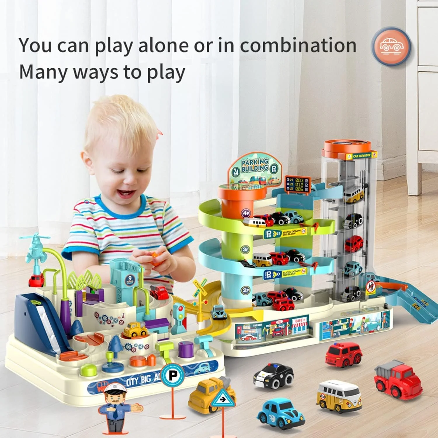 اسباب بازی ماشین ریلی برقی Beauenty، پارکینگ ساختمان، ماجراجویی مسابقه ای، اسباب بازی های ماشین ریلی، ماشین های ریلی تعاملی مکانیکی مغز کودکان (A)
