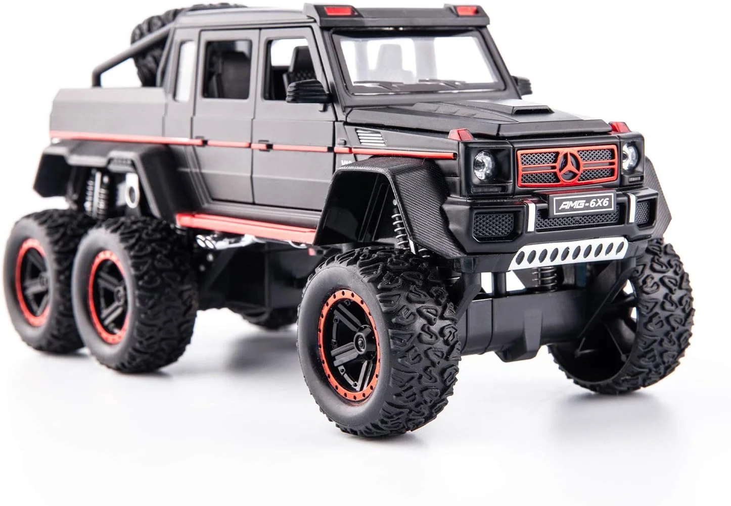 مدل ماشین پیکاپ مرسدس بنز G63 AMG 6x6 V12 آفرود مشکی، اسباب بازی عقب کشیدنی آلیاژ روی با صدا و نور برای هدیه پسرانه دخترانه (مشکی)