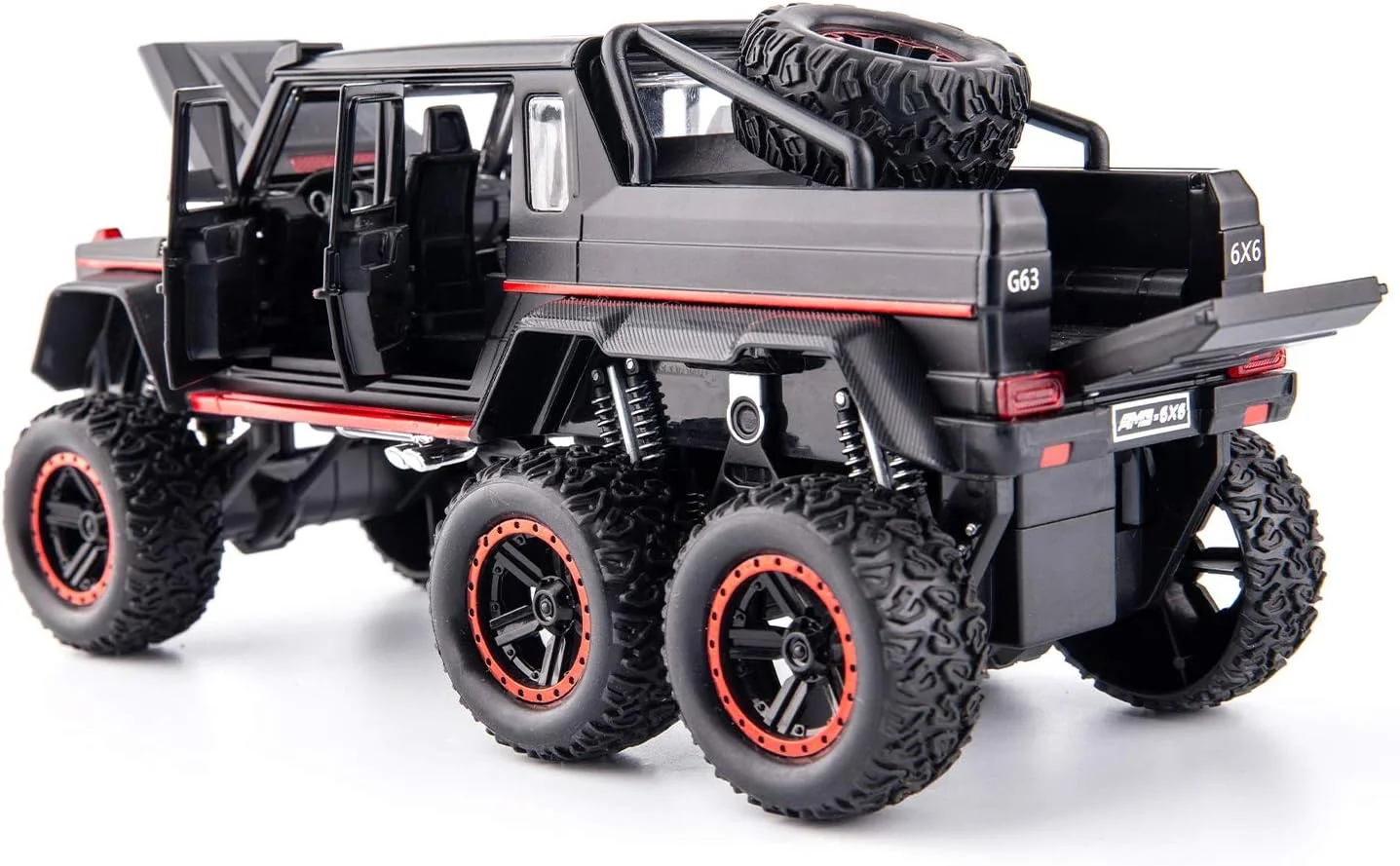 مدل ماشین پیکاپ مرسدس بنز G63 AMG 6x6 V12 آفرود مشکی، اسباب بازی عقب کشیدنی آلیاژ روی با صدا و نور برای هدیه پسرانه دخترانه (مشکی)