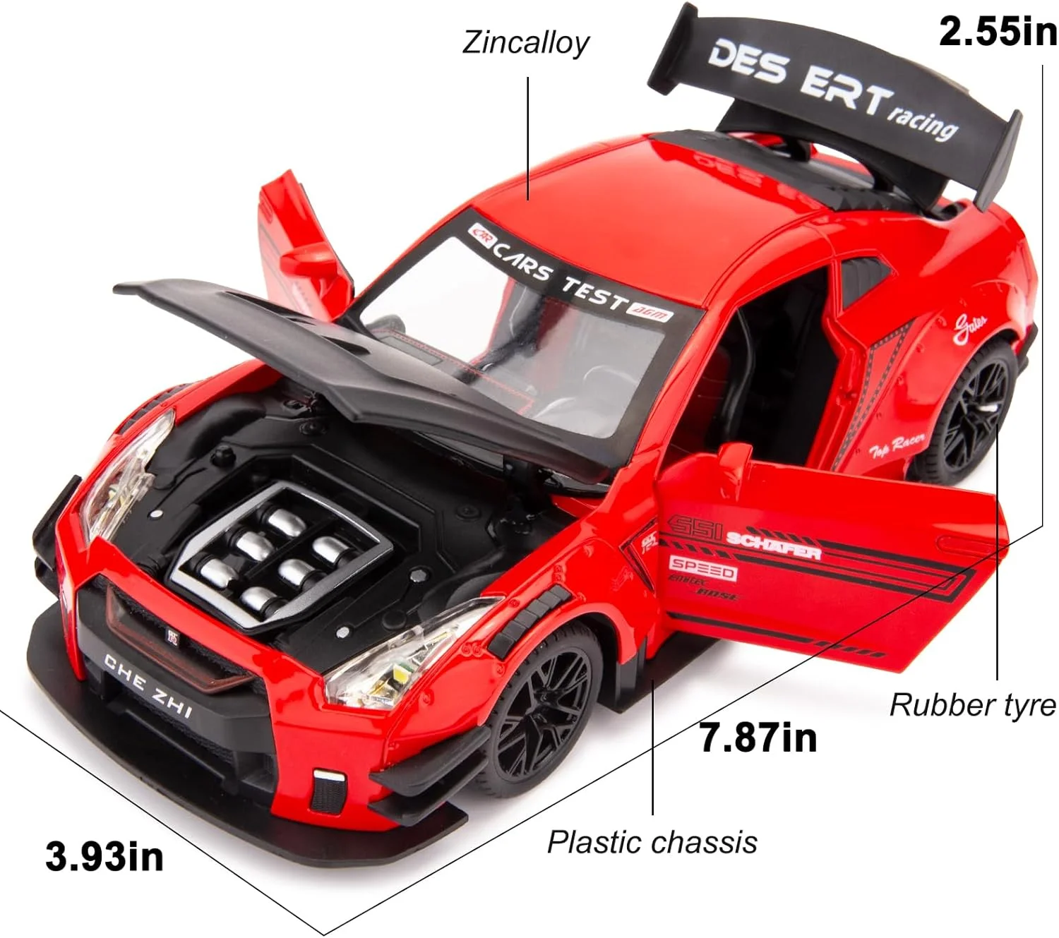مدل ماشین اسباب بازی نیسان GTR مقیاس 1/24، ماشین اسباب بازی عقب کش آلیاژ روی با صدا و نور برای هدیه پسرانه دخترانه (قرمز)