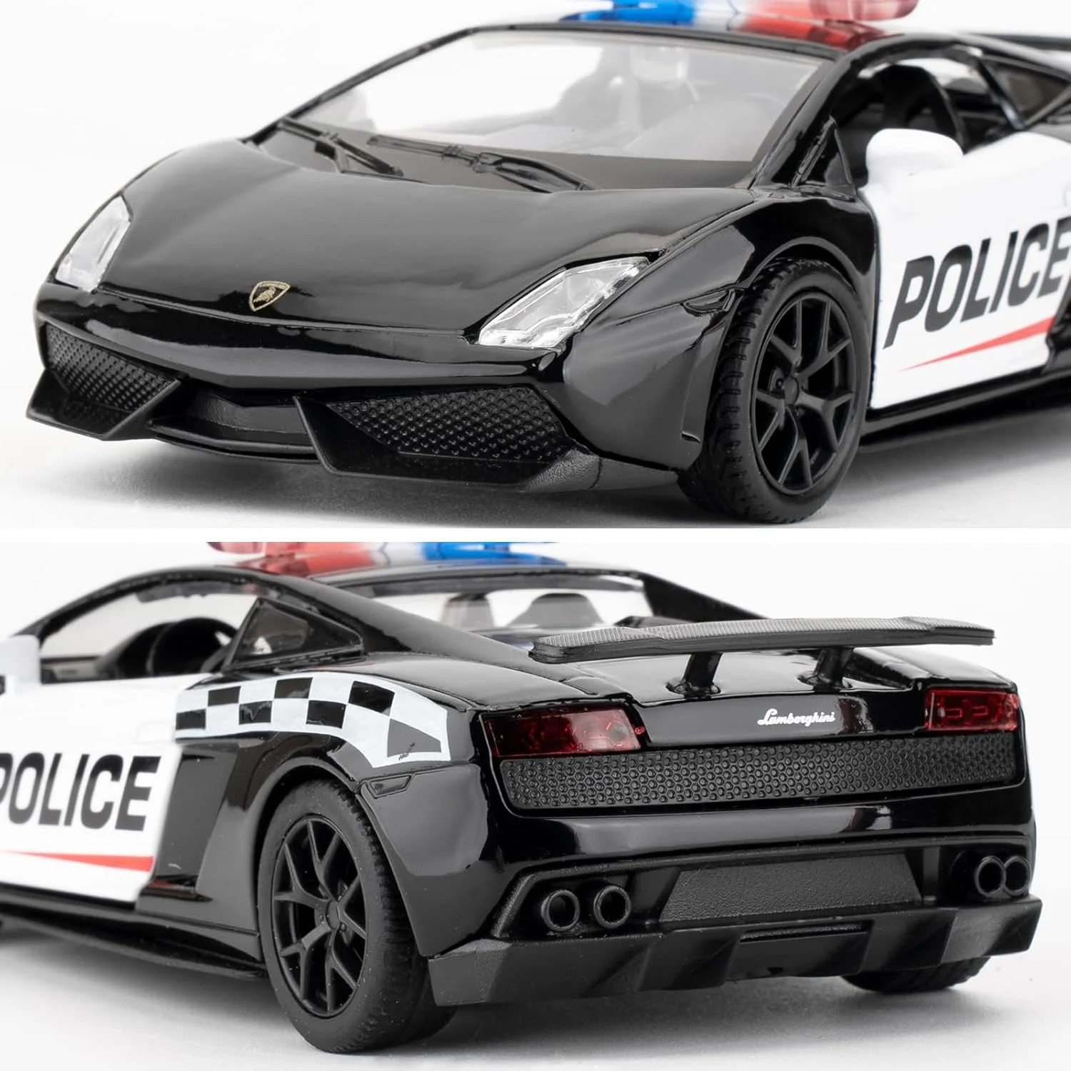 مدل ماشین پلیس لامبورگینی گالاردو، مقیاس 1/36، آلیاژ روی، اسباب بازی های عقب کشیدنی برای هدیه پسران و دختران