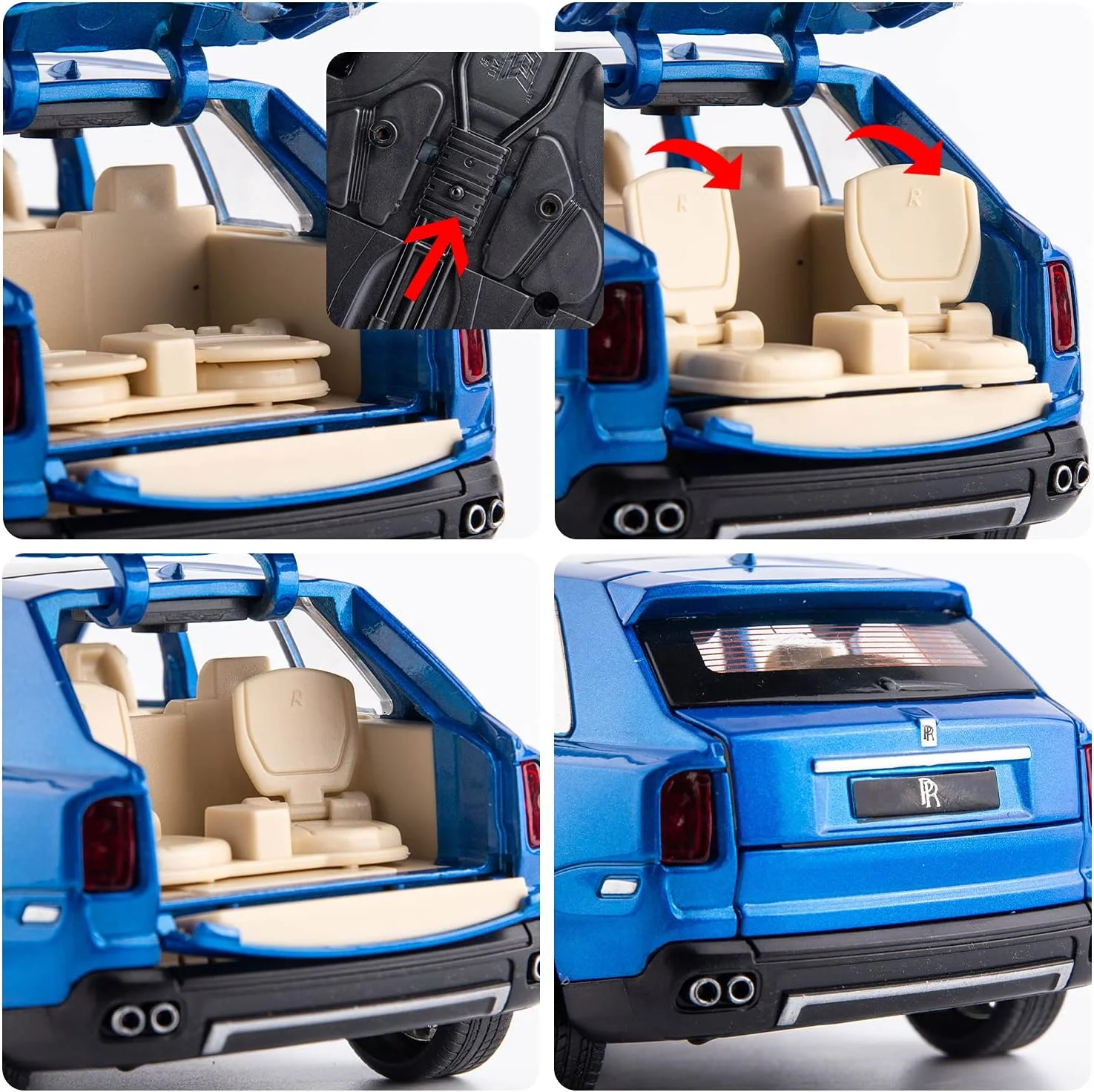 مدل ماشین اسباب بازی شاسی بلند رولز رویس کولینان مقیاس 1/24، ماشین های اسباب بازی دایکاست عقب کشیدنی آلیاژ روی با صدا و نور برای هدیه پسرانه دخترانه (آبی)