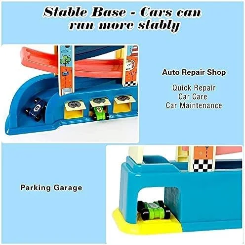 پیست مسابقه اسباب بازی کودک مناسب هدیه برای پسران و دختران 1، 2 و 3 ساله، اسباب بازی پیست ماشین با 8 ماشین و پیست مسابقه، گاراژ و پارکینگ، پیست مسابقه ماشین کودک