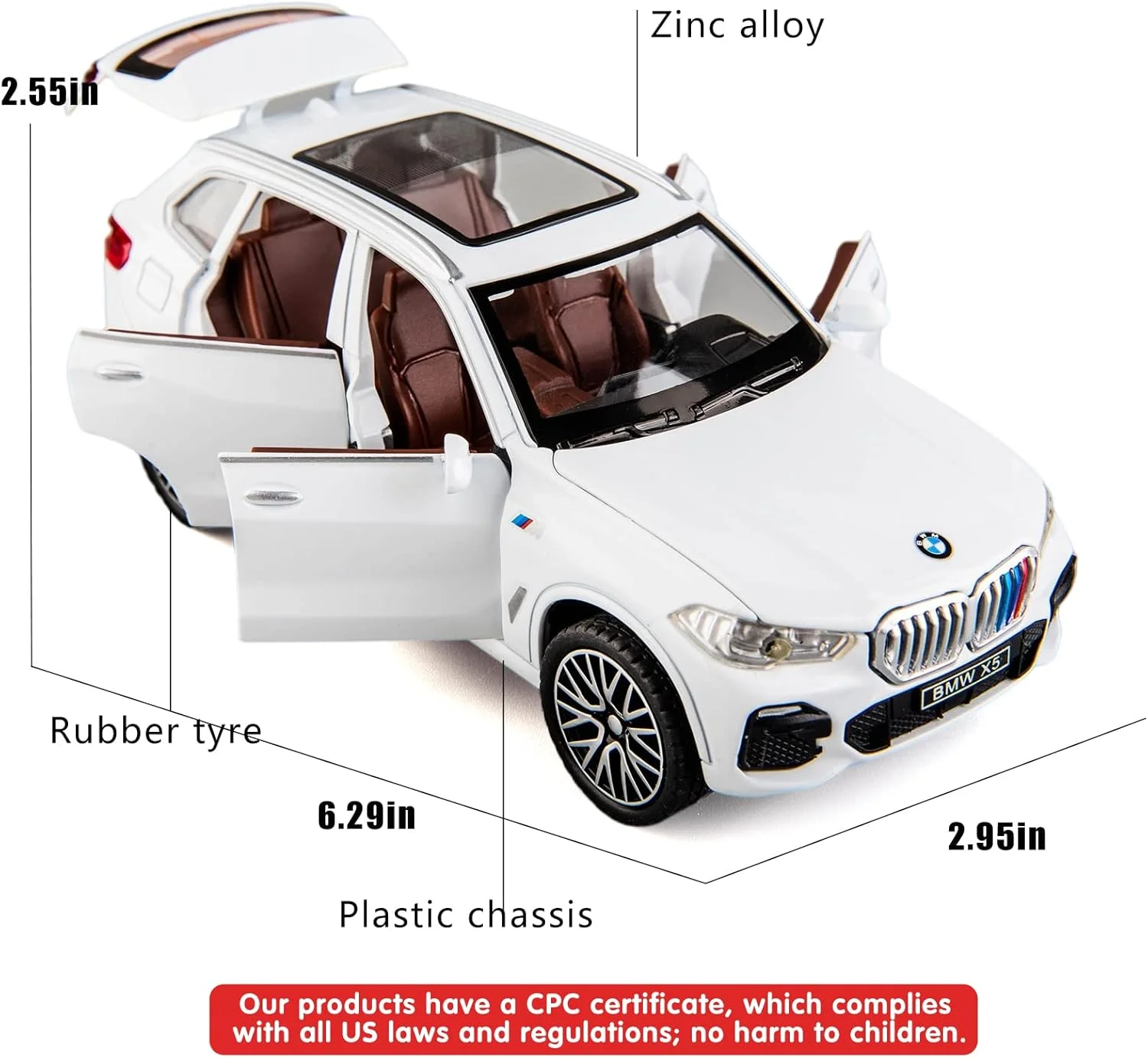 مدل ماشین اسباب بازی BDTCTK 1:32، سازگار با X5 SUV، ماشین اسباب بازی عقب کشیدنی آلیاژ روی با صدا و نور، هدیه ای برای پسران و دختران کودک (سفید)