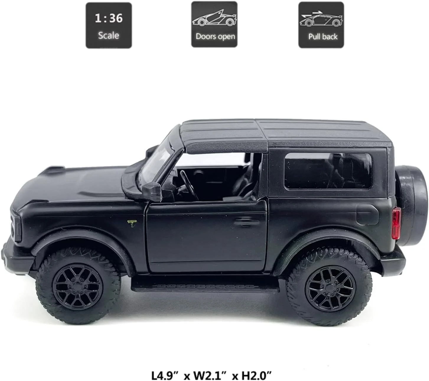 ماکت ماشین 2 در برونکو مدل بدلندز، مقیاس 1/36، اسباب بازی دایکست، آلیاژ فلزی، ماشین های کودکان، درهای عقب کشیدنی بازشو، رینگ مشکی، کلکسیون مردانه، اسباب بازی های پسرانه، تزیین کیک، دکوراسیون منزل، مشکی
