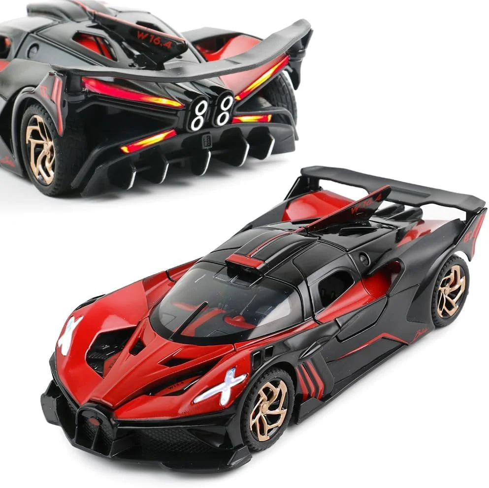 مدل ماشین بازی Azonee بوگاتی بولاید برای پسران، فیگور ماشین مسابقه ای اسپرت فلزی دایکاست، مینی اسباب بازی های سوپراسپرت الکترونیکی با چراغ و موسیقی برای کودکان نوپا، ماشین دایکاست هدیه
