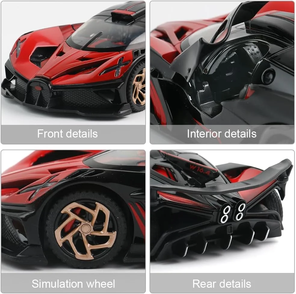 مدل ماشین بازی Azonee بوگاتی بولاید برای پسران، فیگور ماشین مسابقه ای اسپرت فلزی دایکاست، مینی اسباب بازی های سوپراسپرت الکترونیکی با چراغ و موسیقی برای کودکان نوپا، ماشین دایکاست هدیه