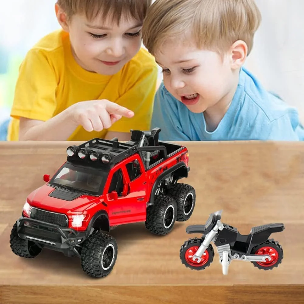 مدل ماشین آزون برای پسران، اسباب بازی ماشین فلزی دایکاست در مقیاس 1/32، ماشین عقب کشیدنی با صدا و چراغ برای هدیه کودکان، دارای 4 درب بازشو، بدنه آلیاژ روی بادوام - کلکسیونی هدیه کودکان (قرمز برای GT500)