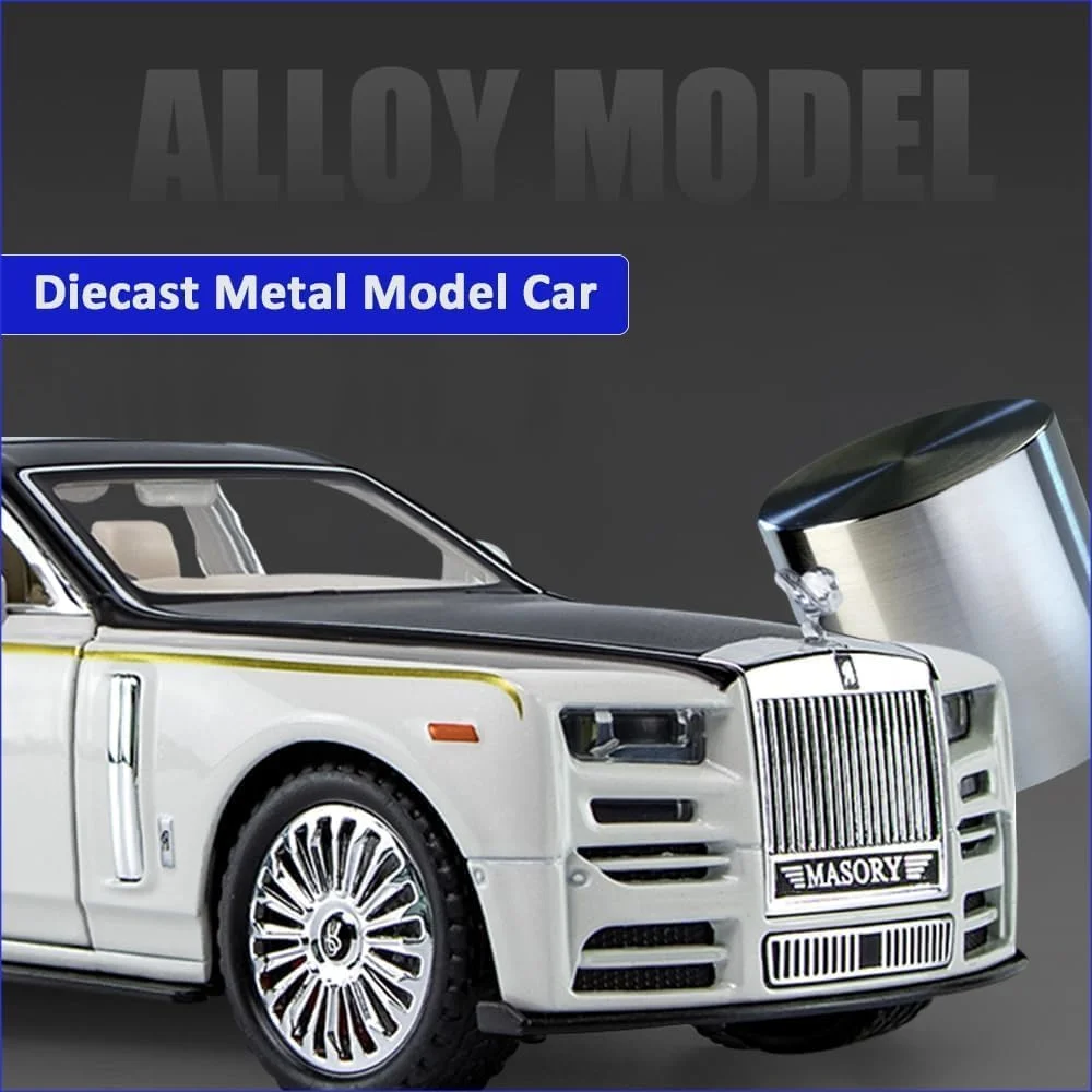 مدل ماشین فلزی رولز رویس، مقیاس 1:32، اسباب بازی دایکست با صدا، نور و 6 درب بازشو، مناسب هدیه برای پسران و دختران - سفید
