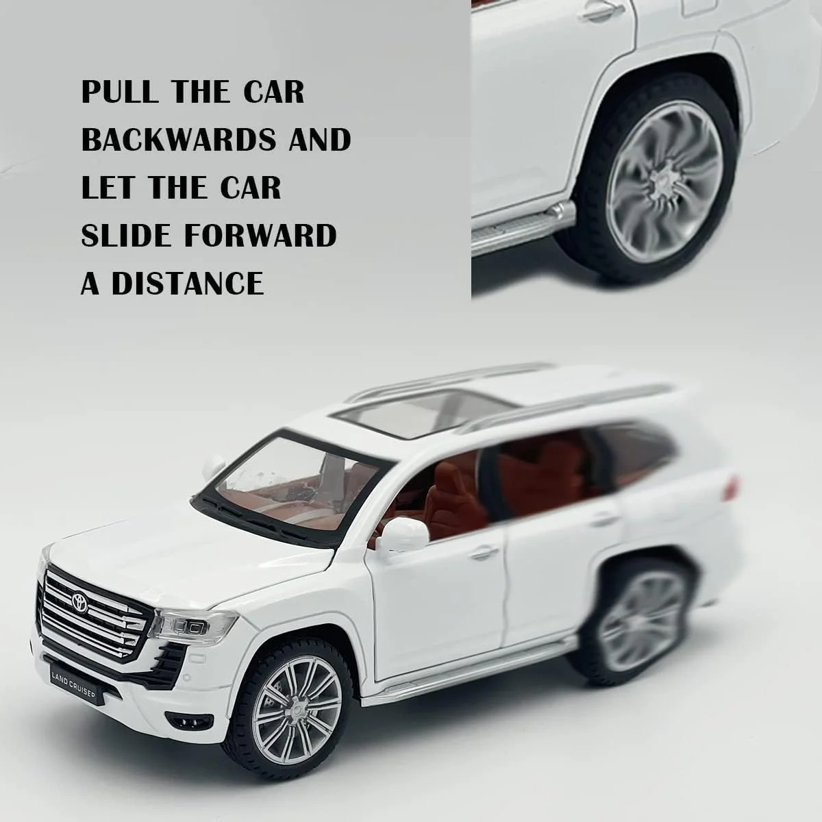 مدل ماشین فلزی تویوتا لندکروزر در مقیاس 1:24 – عقب کش، چراغ دار و صدا دار، مدل شاسی بلند فلزی برای کودکان و کلکسیونرها – اسباب بازی آفرود واقعی (نقره ای)